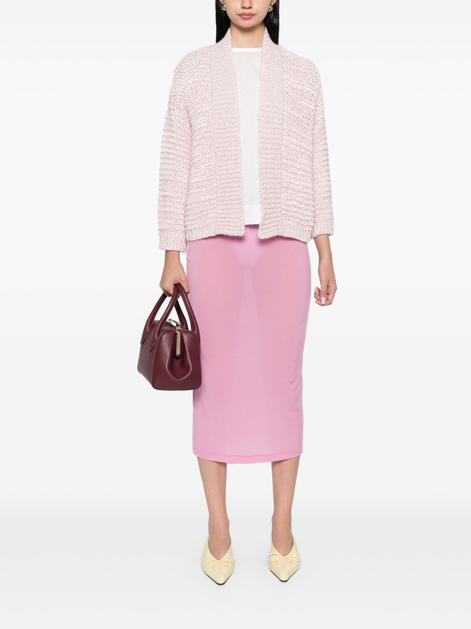 Boucl' chamois tape cardigan, rose