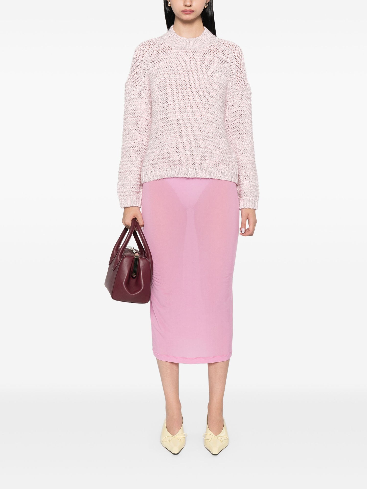 Boucl' chamois tape roundneck sweater, rose