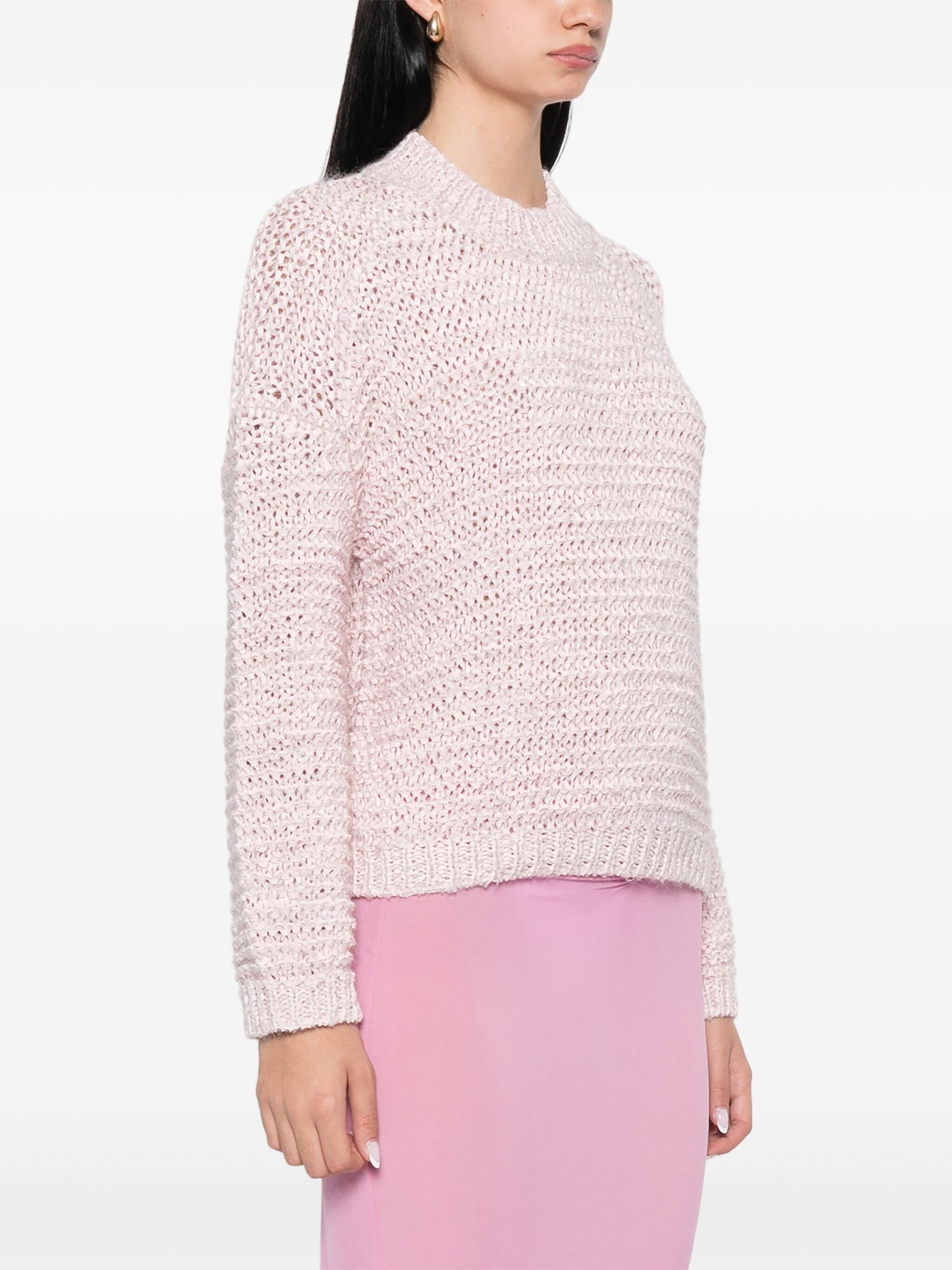 Boucl' chamois tape roundneck sweater, rose