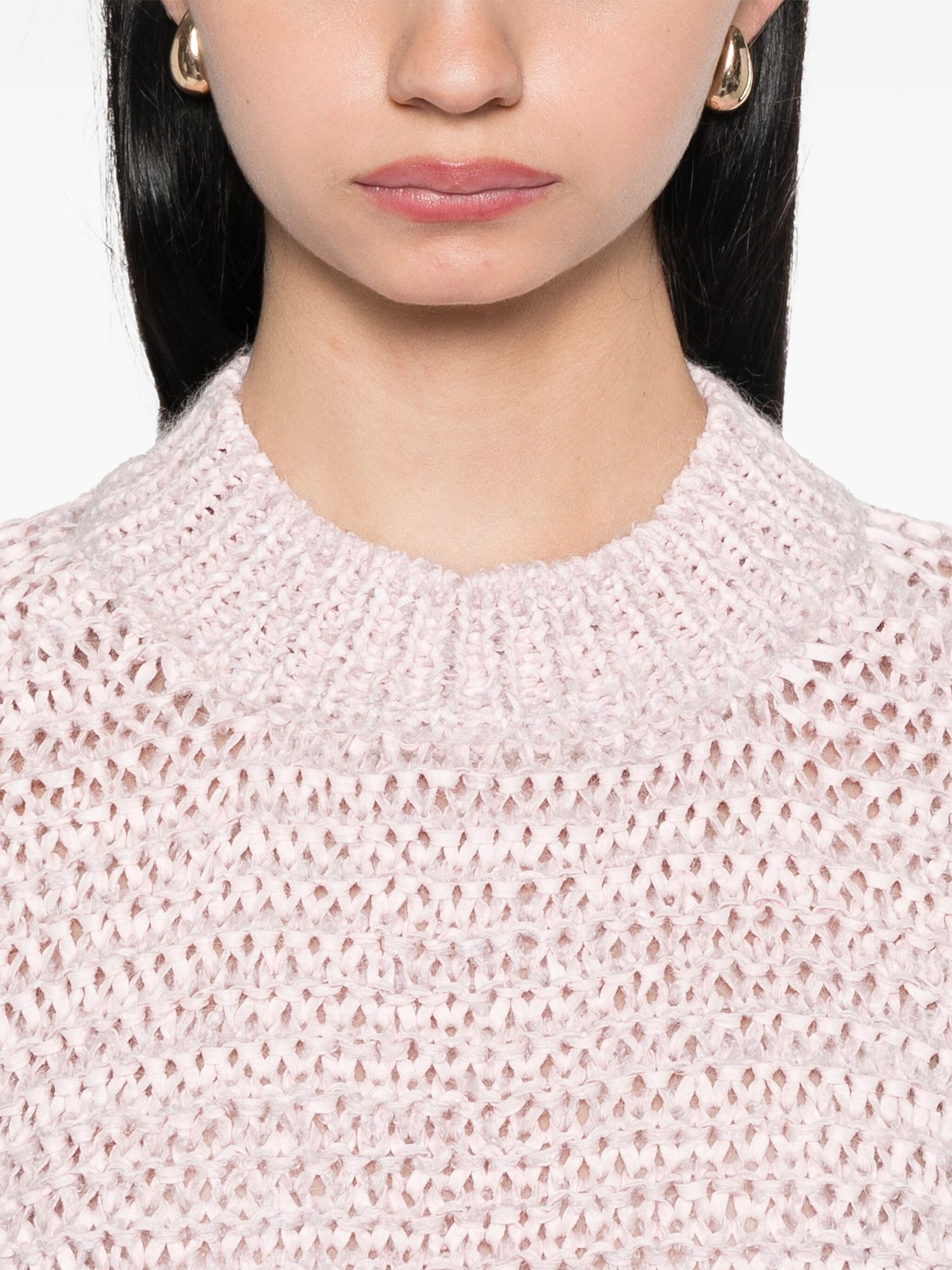 Boucl' chamois tape roundneck sweater, rose