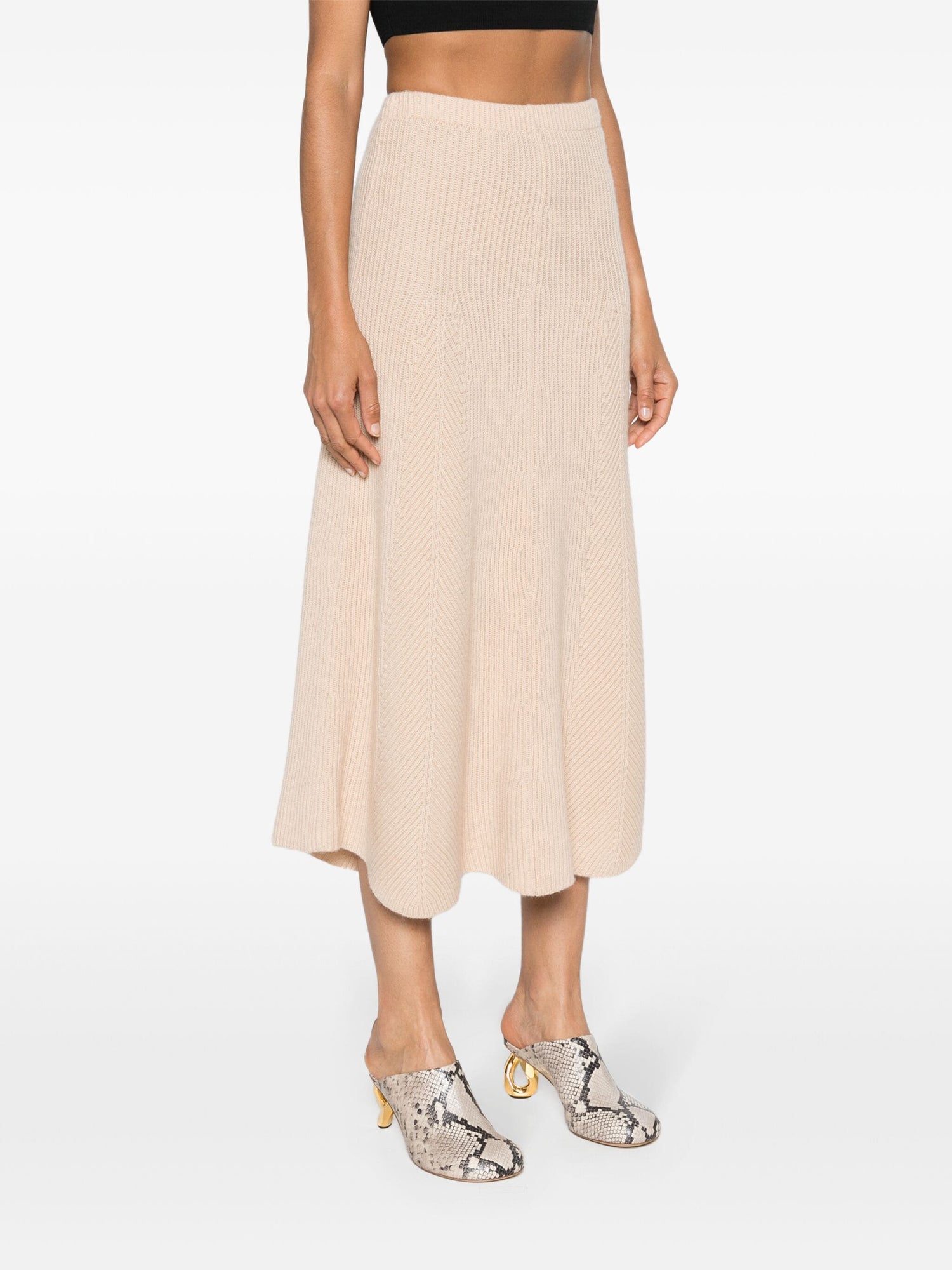 Cashmere wool ribbed skirt, cream