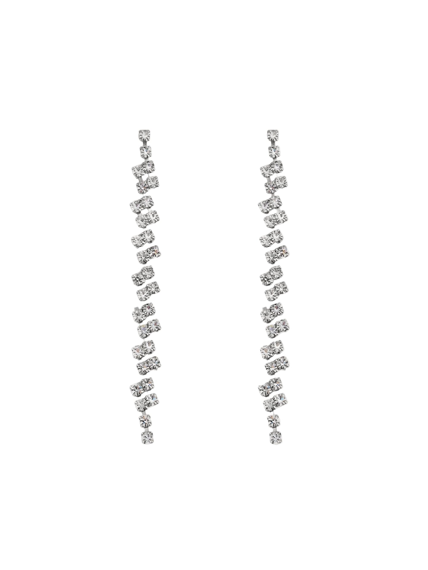 Pair of silver earrings on a light gray background
