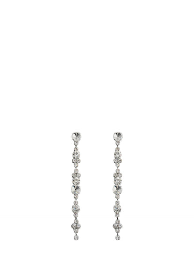 Crystal pendant earrings, silver