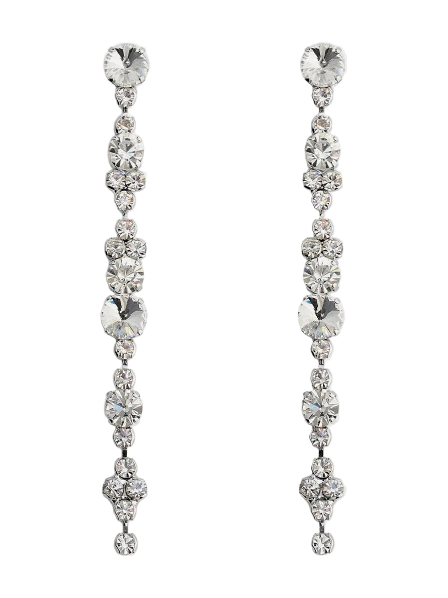 Crystal pendant earrings, silver