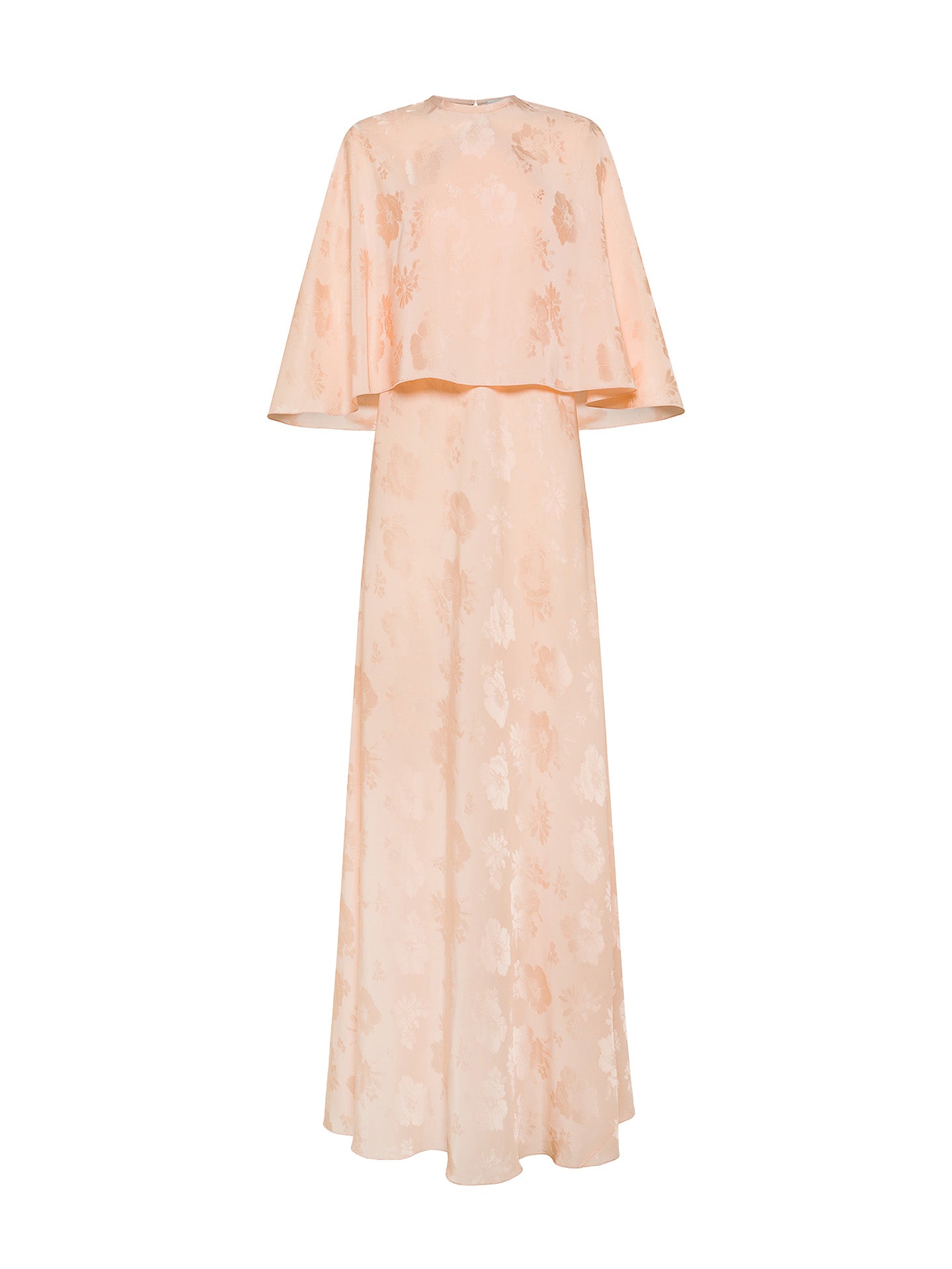 Fluid bouquet jacquard bias dress with cape, peach