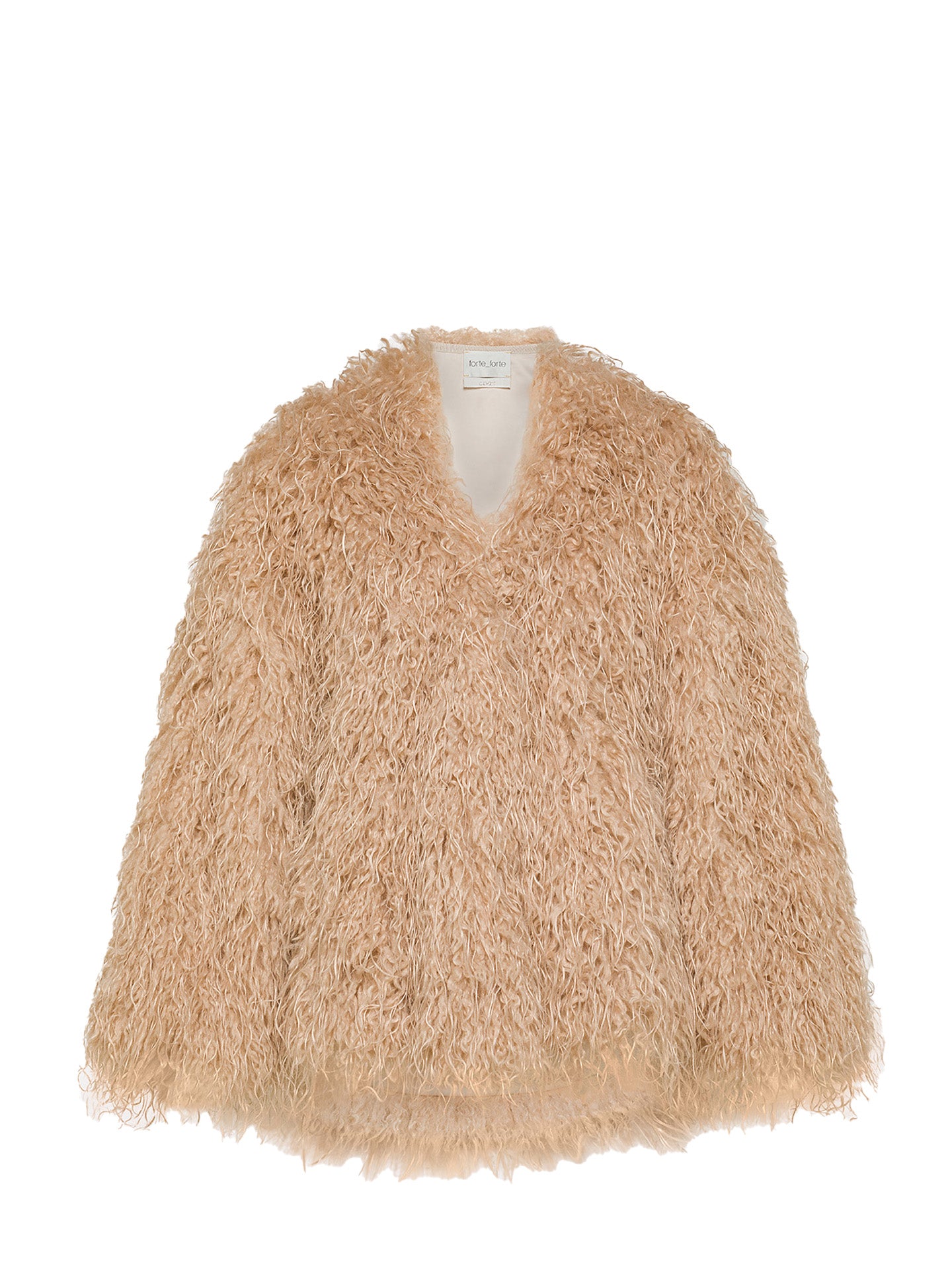 Beige fluffy cardigan on a white background