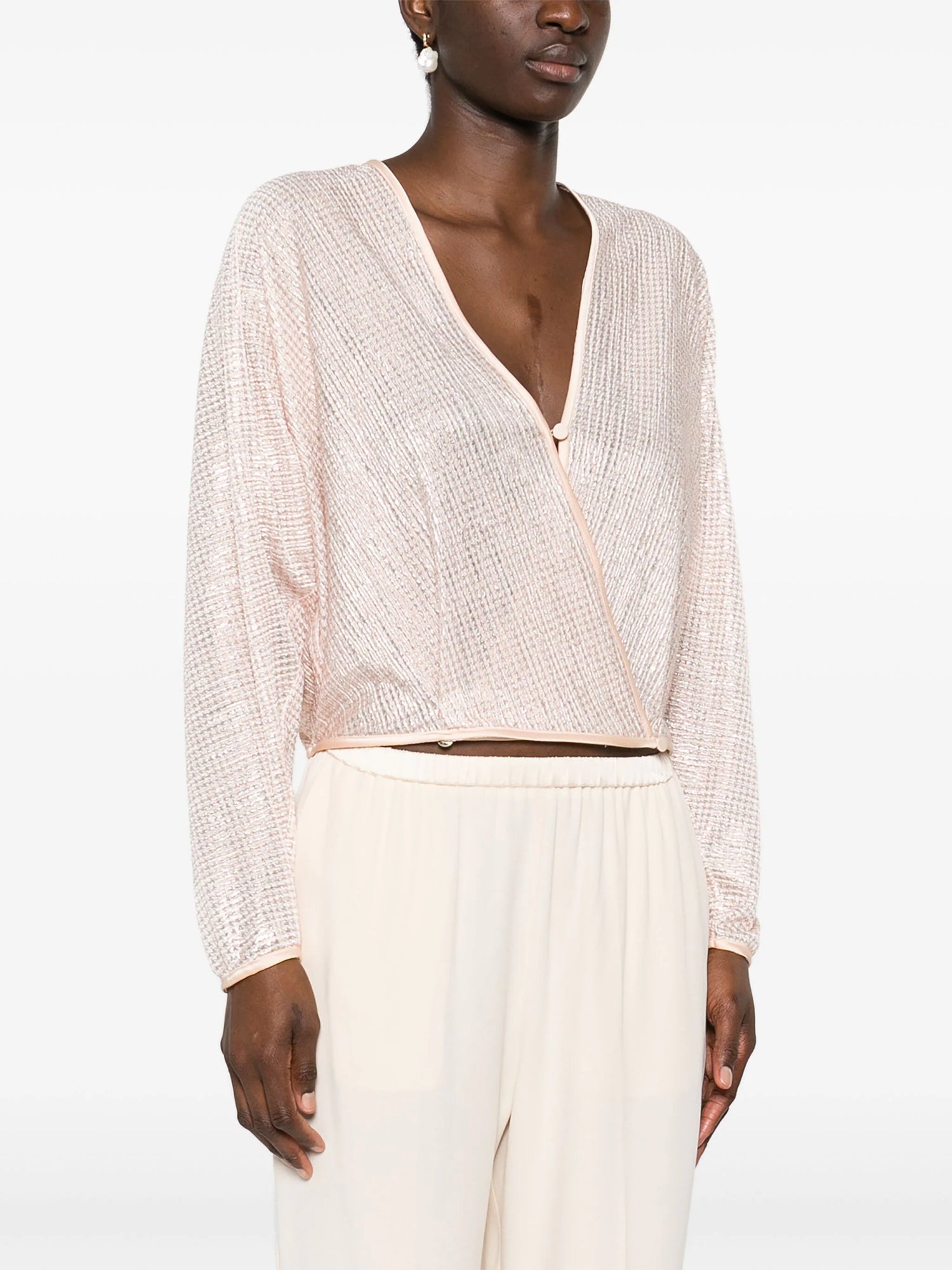 Lam' pied de poule crossed shirt, rose