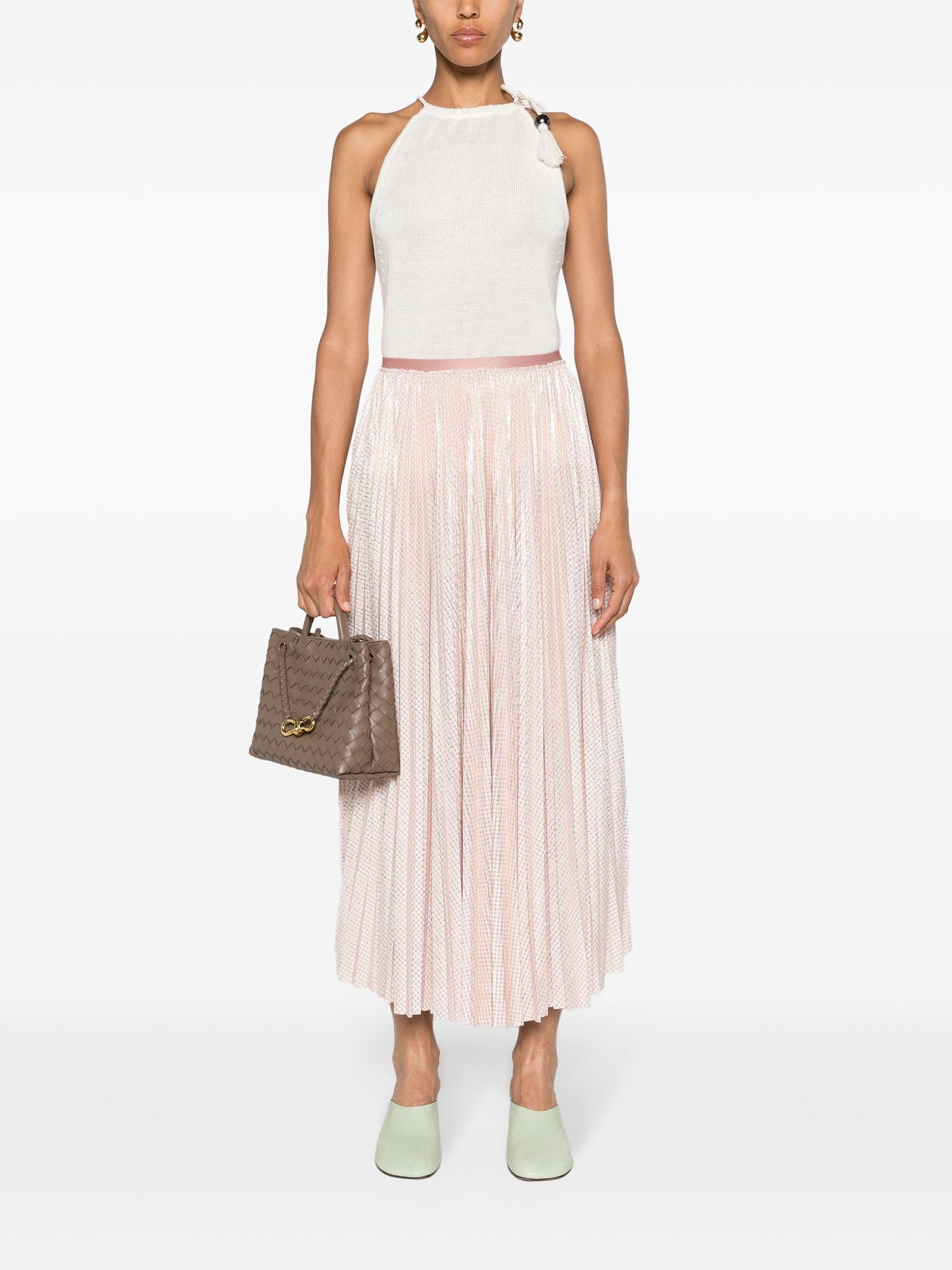 Lam' pied de poule long soleil skirt, rose