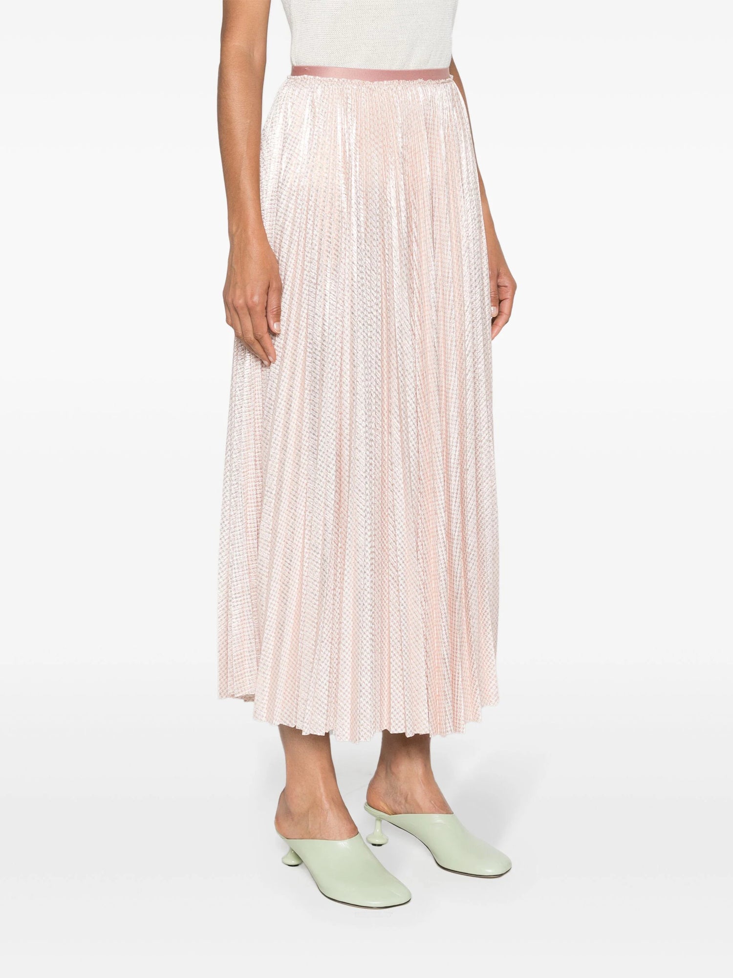 Lam' pied de poule long soleil skirt, rose