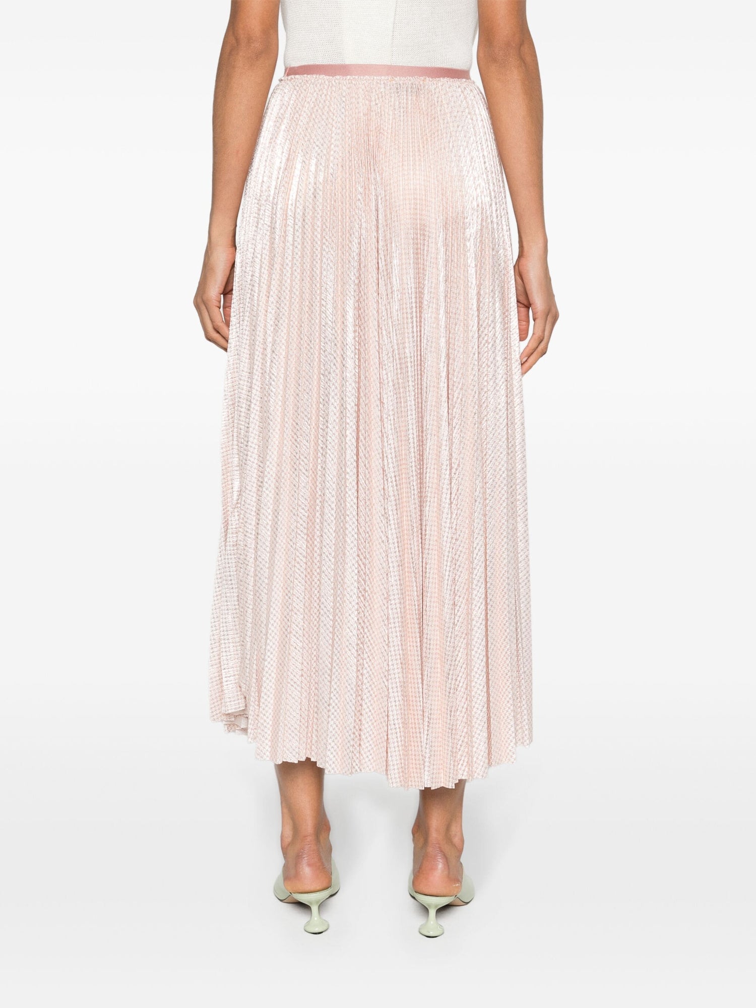 Lam' pied de poule long soleil skirt, rose