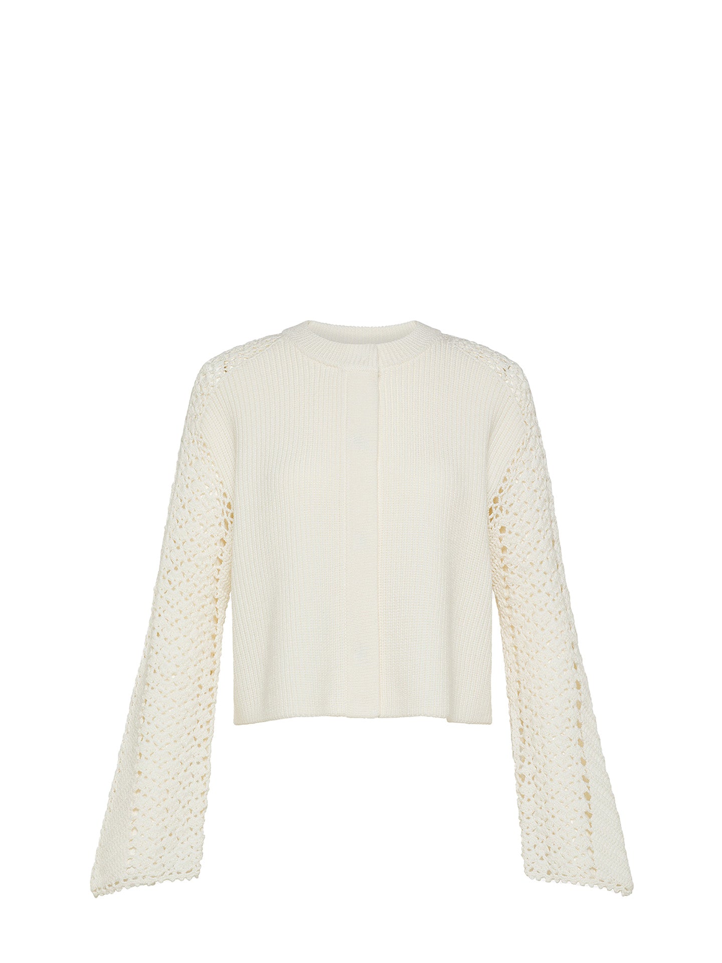 Merino cardigan crochet sleeves, white stone