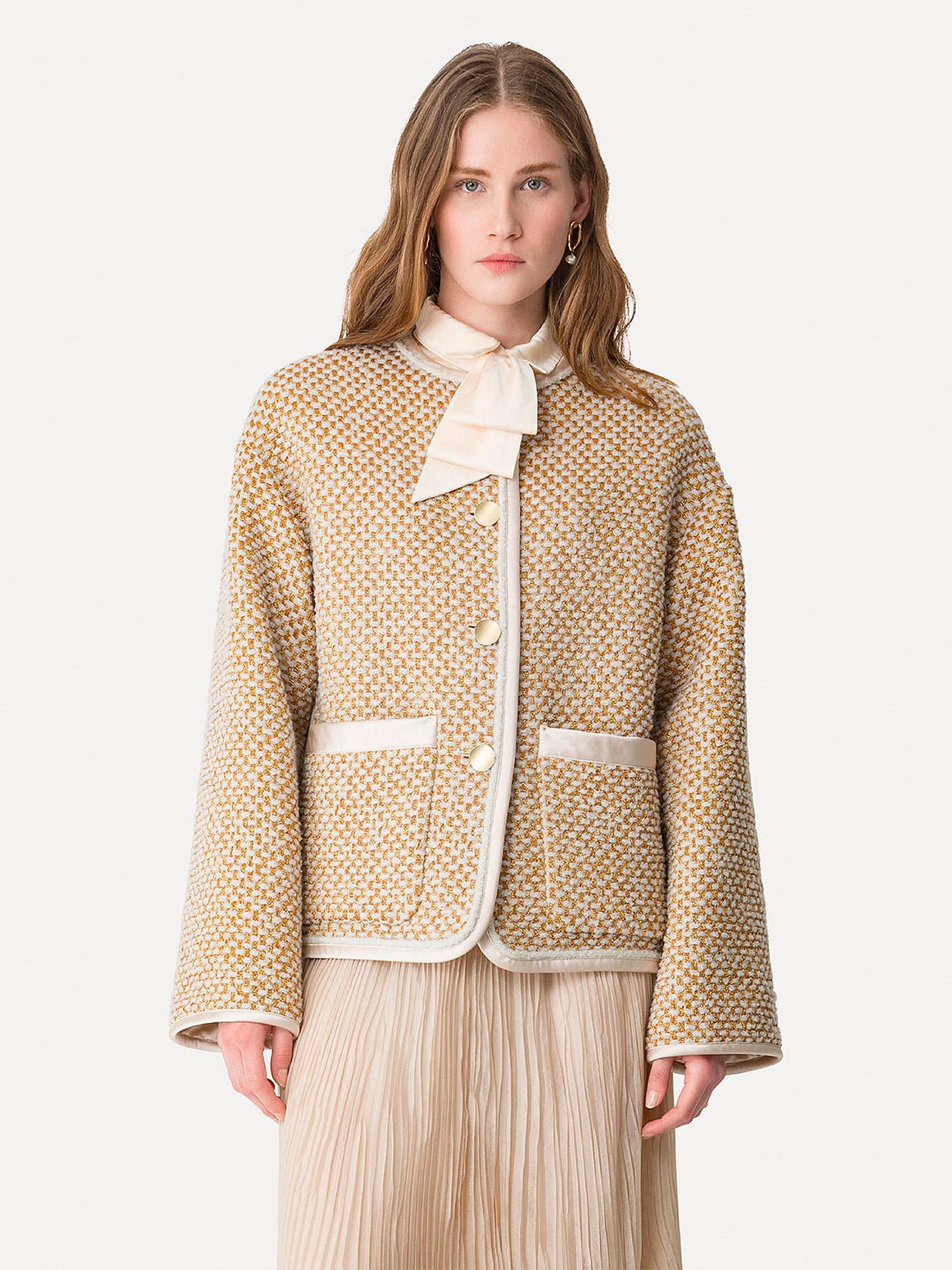 Natte tweed blouson jacket, beige-gold