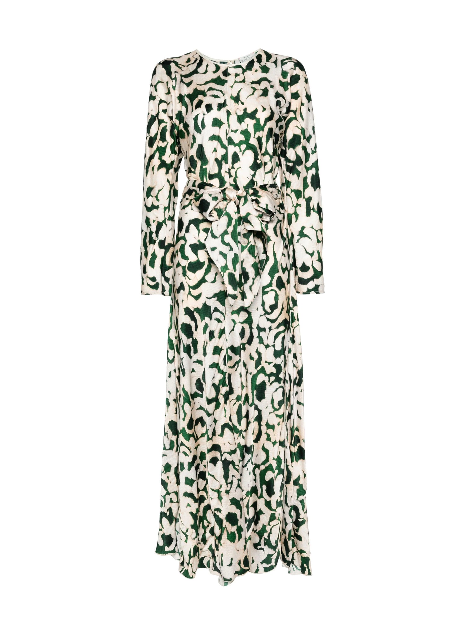 Rose alchemy print cloqu' satin long sleeves dress, malachite