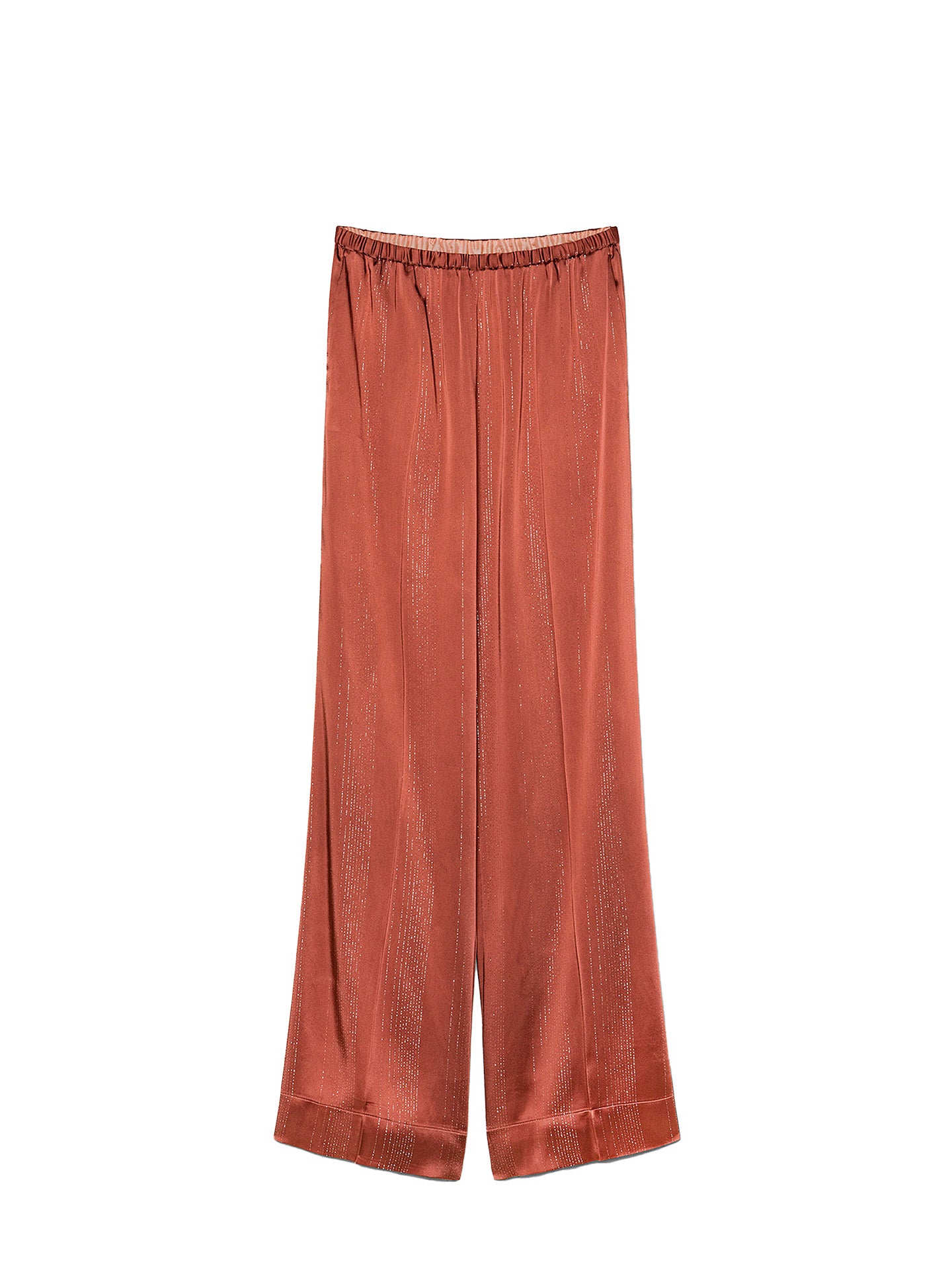 Silver pinstripe satin pants, copper