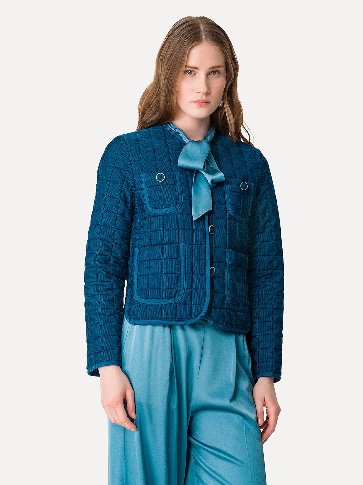 Short quilted jacket, petrol blue