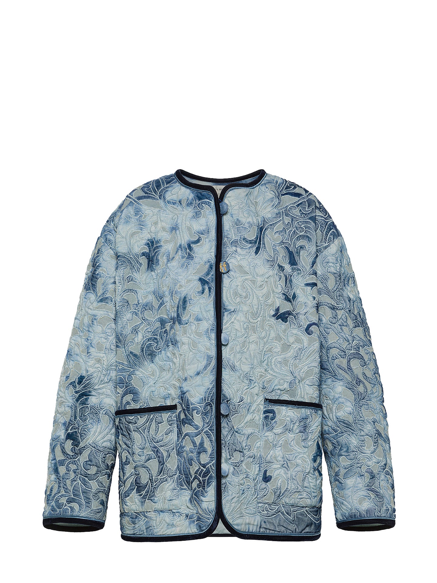Tie-dye inlaid indigo velvet blouson jacket, denim blue