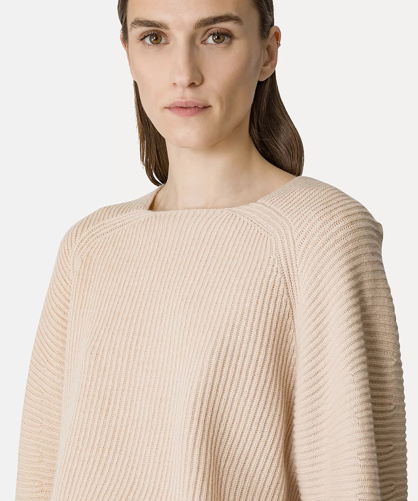 Cashmere wool ribbed half moon sweater, cream