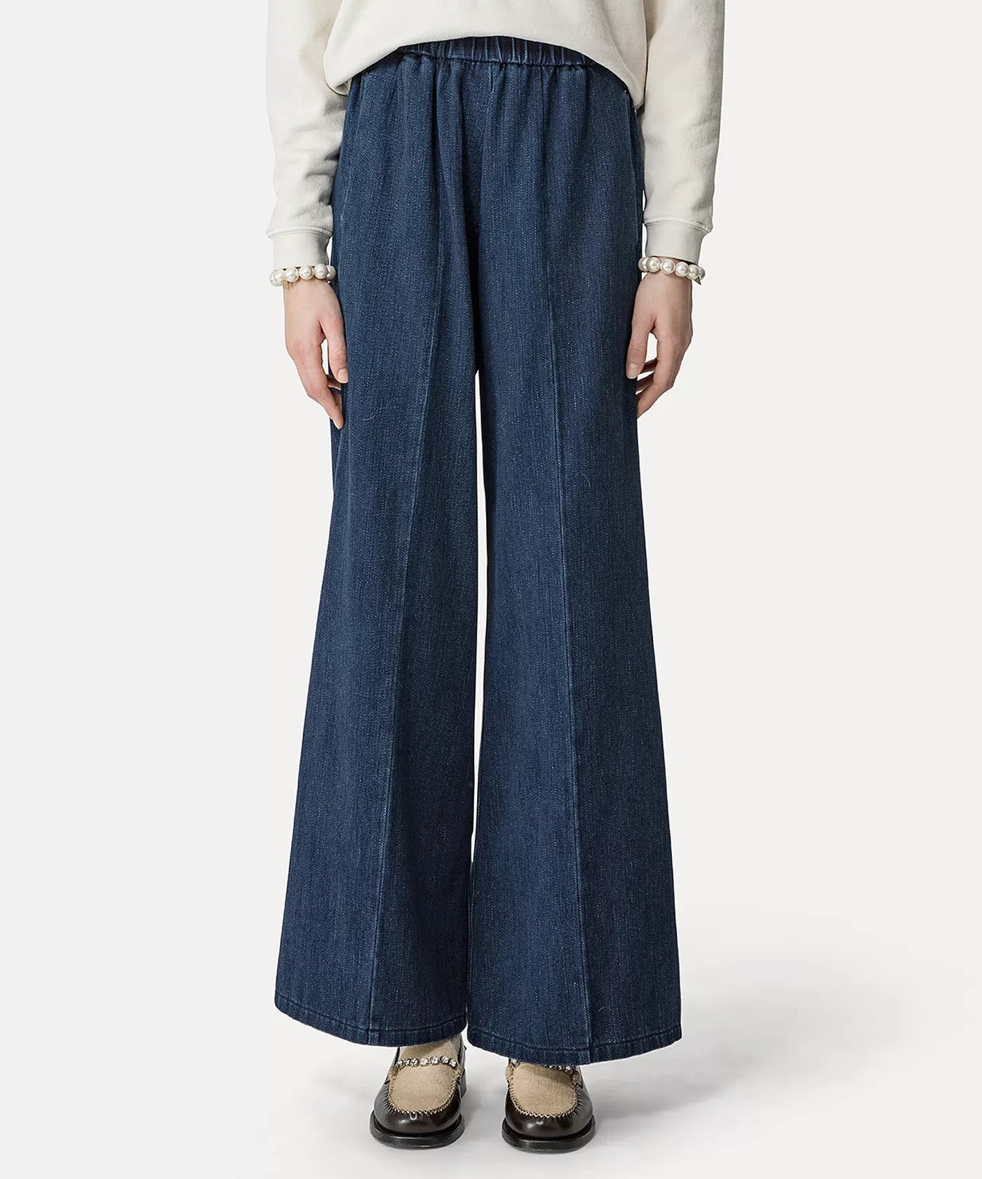 Calvary cotton denim palazzo pants, indaco