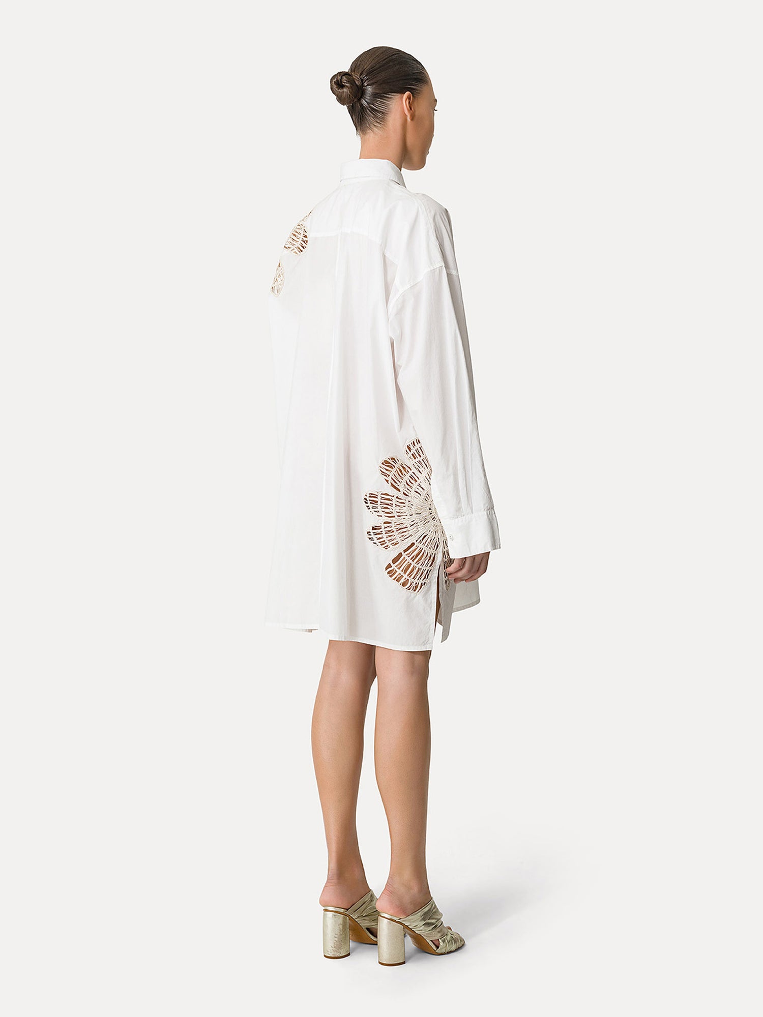 Botanical flower embroidery popline over shirt, white