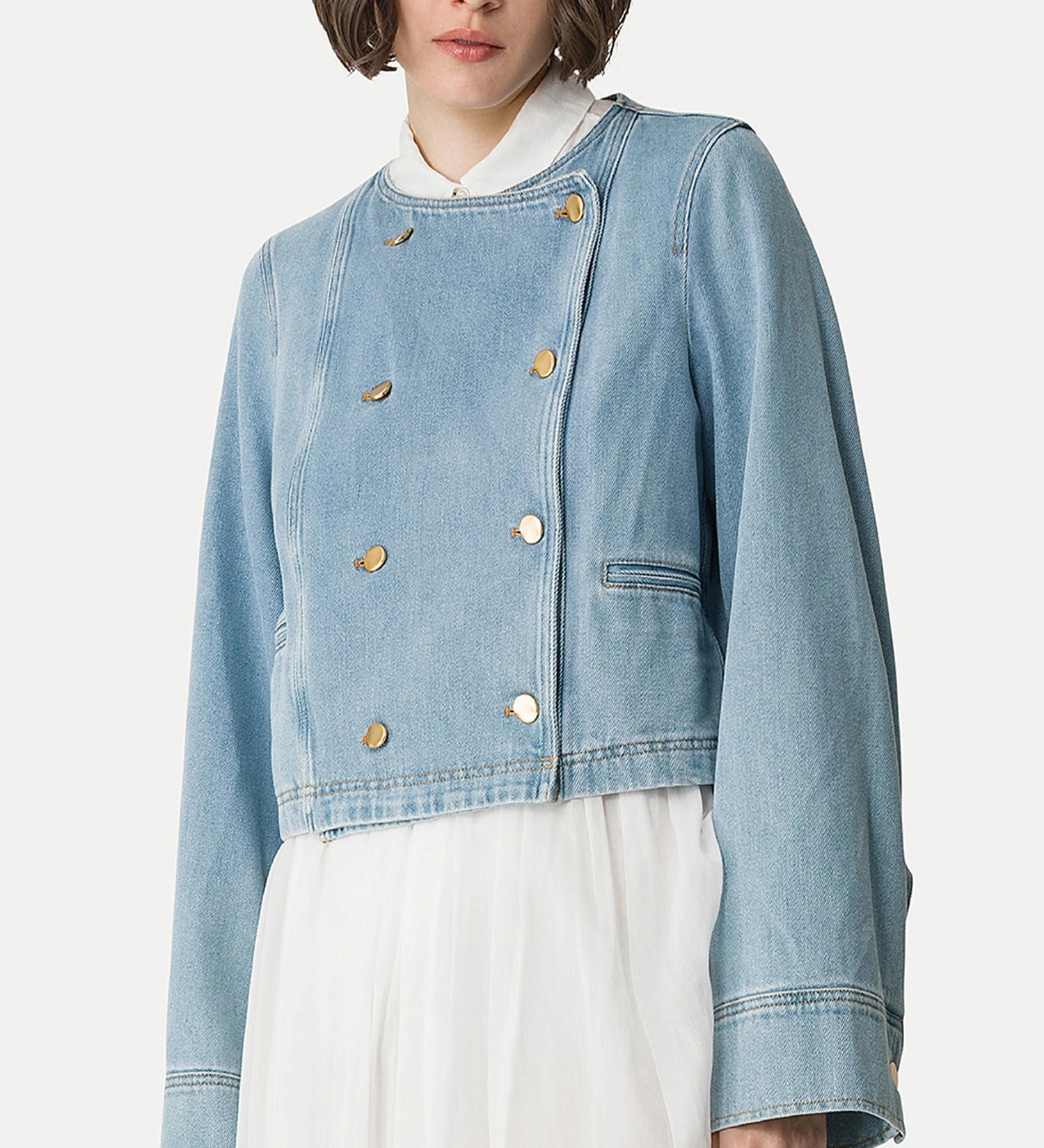 Cavalry denim jacket double breasted, light blue