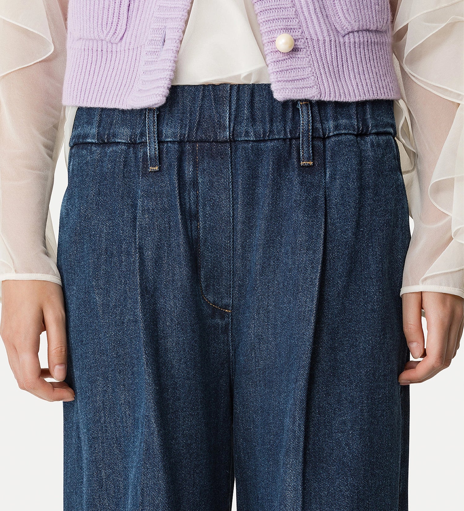 Cavalry denim elastic loose pants, indigo blue