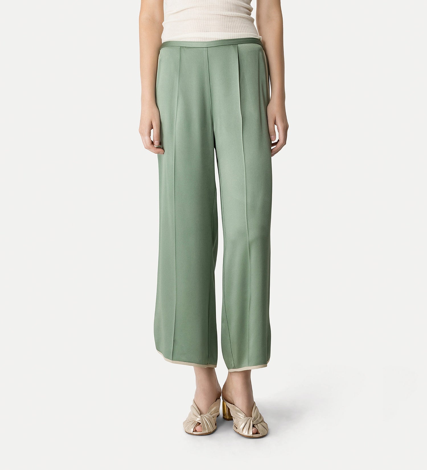 Envers satin shiny cropped pants, light khaki