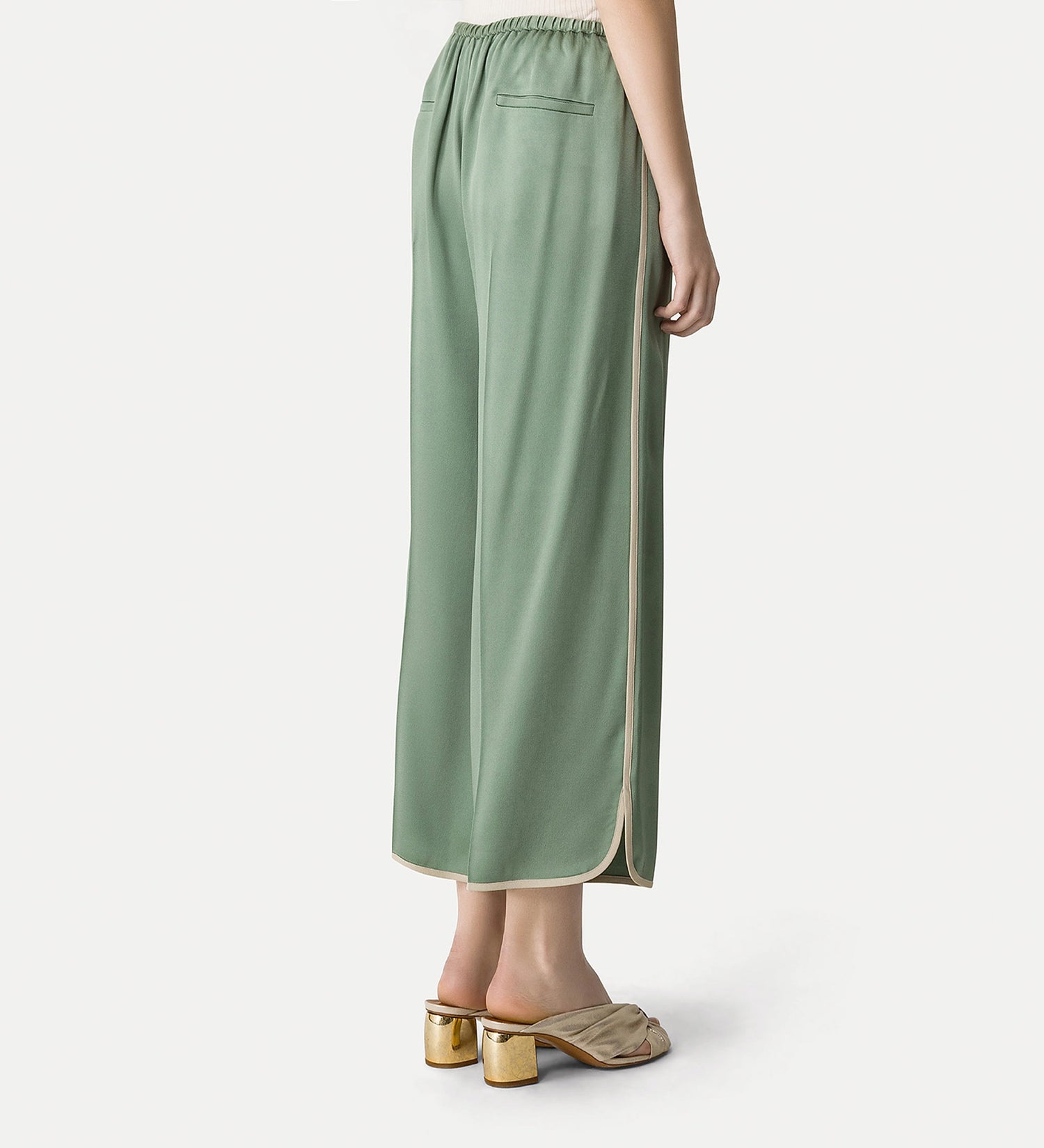 Envers satin shiny cropped pants, light khaki