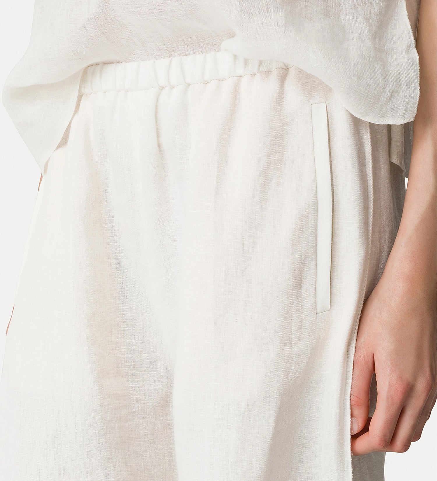 Chic elasticated linen trousers, crystal white