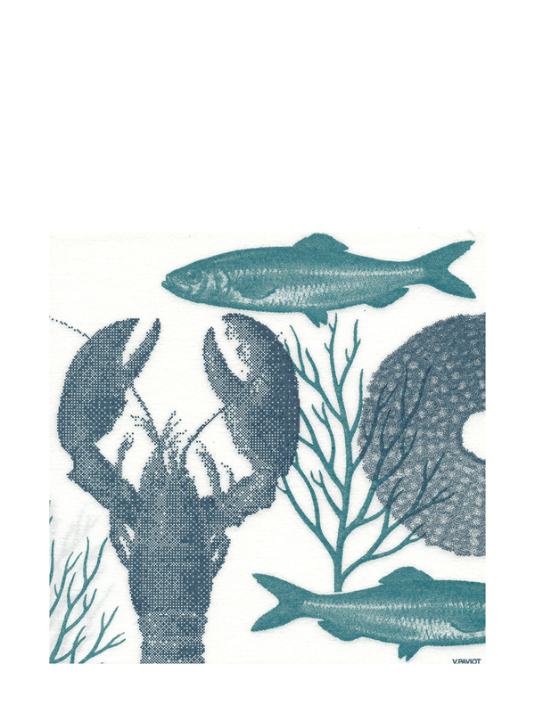 Lobster dinner napkins, blue (40x40cm)