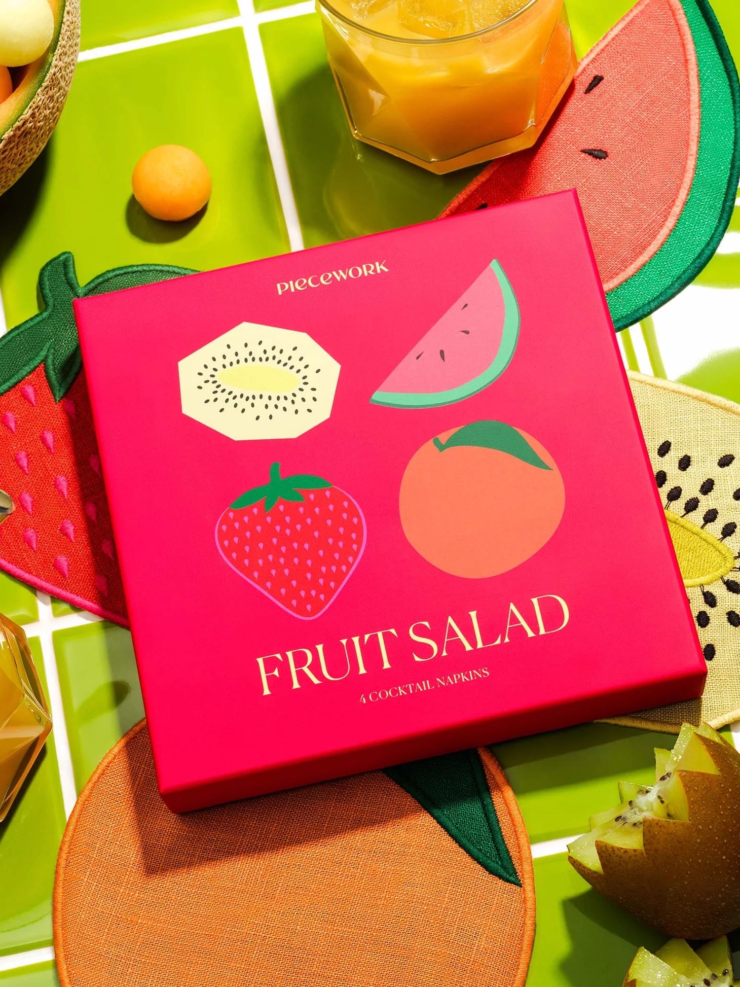 Fruit salad cocktail napkins / coasters, set of 4