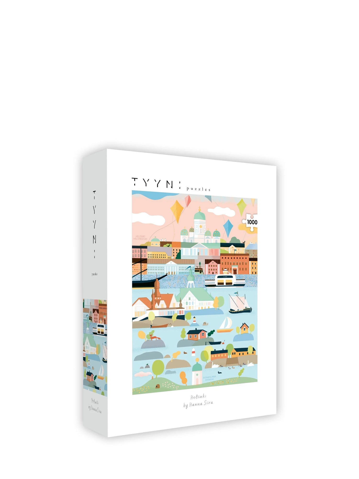 Packaging of a puzzle with a scenic illustration on a white background