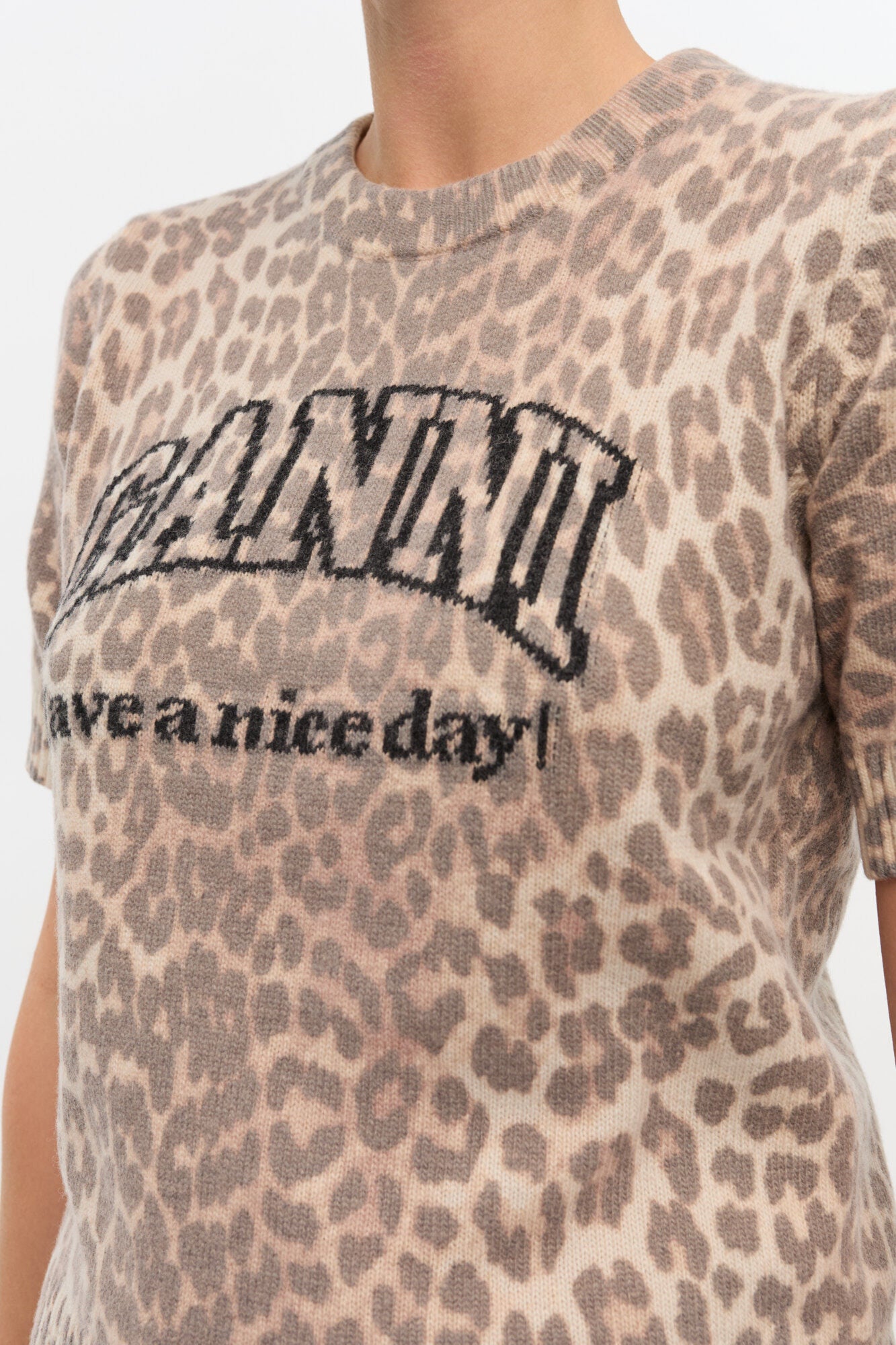 Graphic Wool Mix Printed T-shirt, leopard