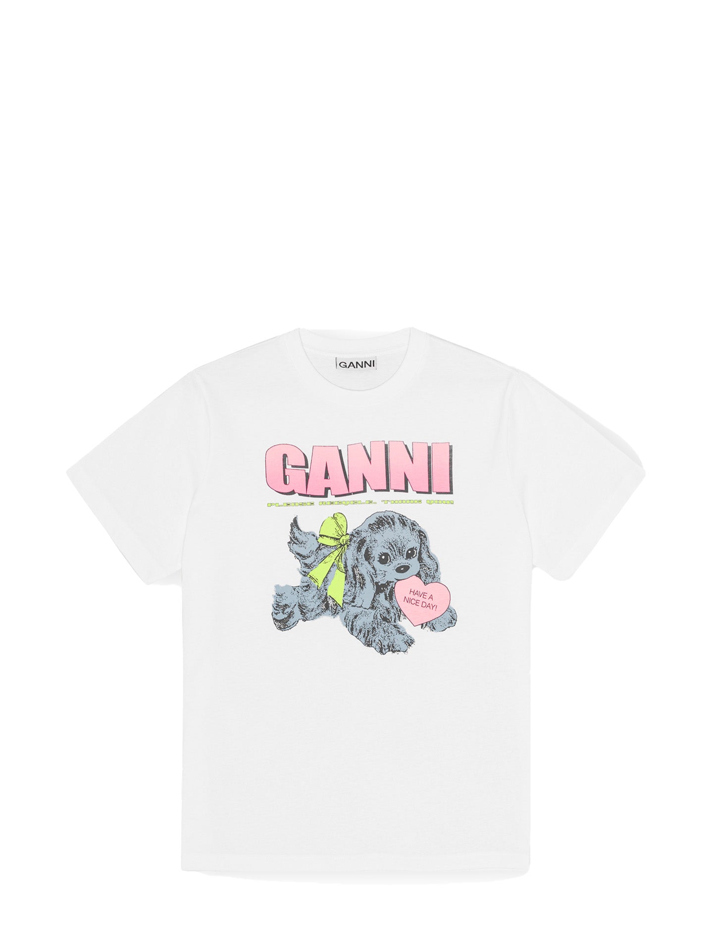 Basic cotton jersey neon puppy t-shirt, white
