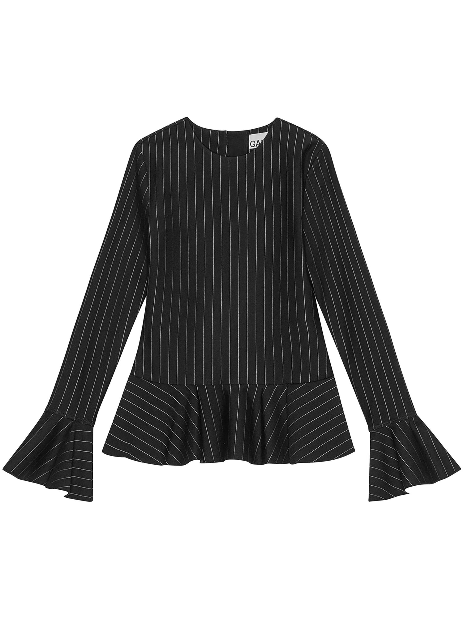 Compact Stripe Jersey Peplum Blouse, black