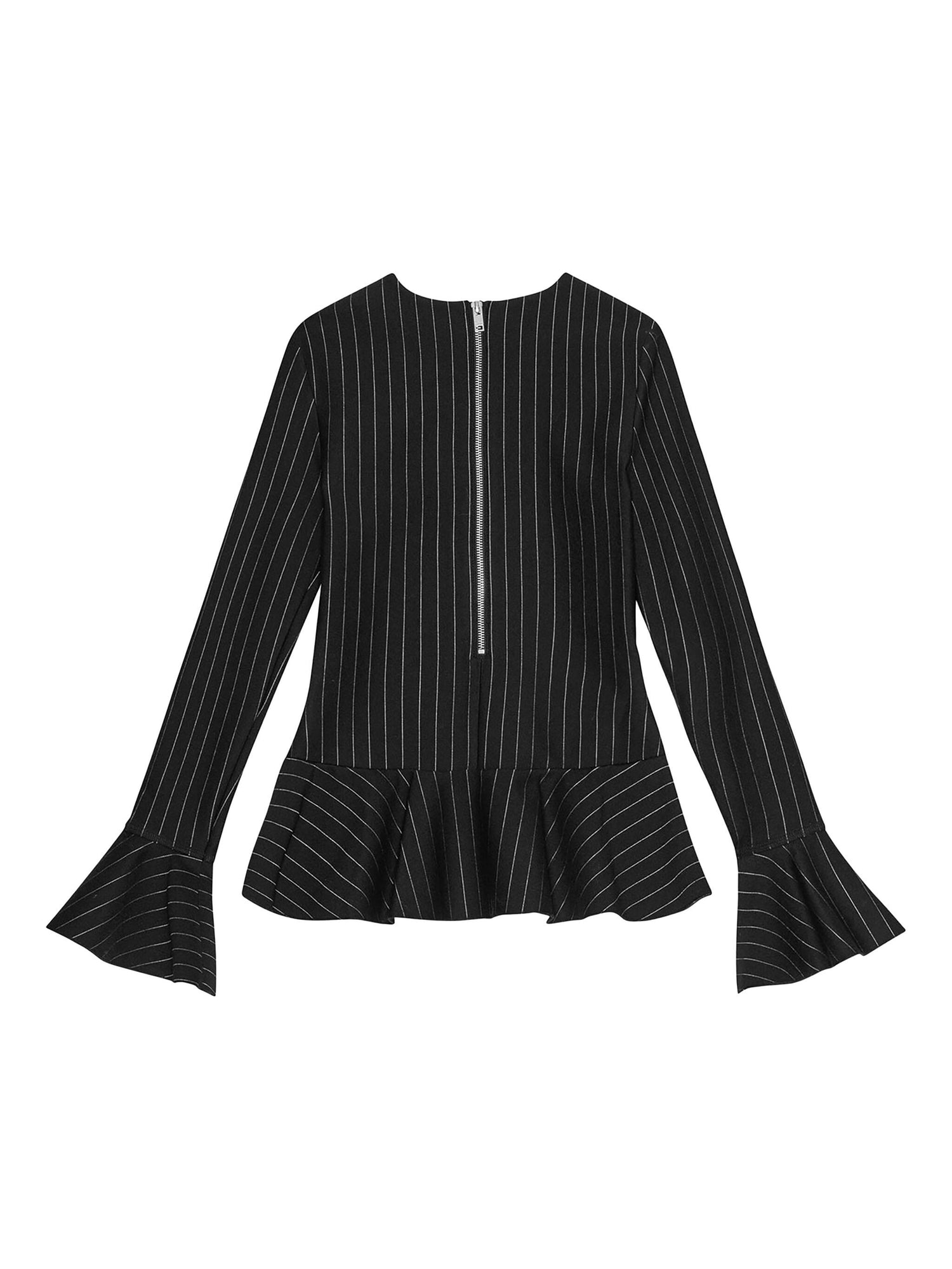 Compact Stripe Jersey Peplum Blouse, black