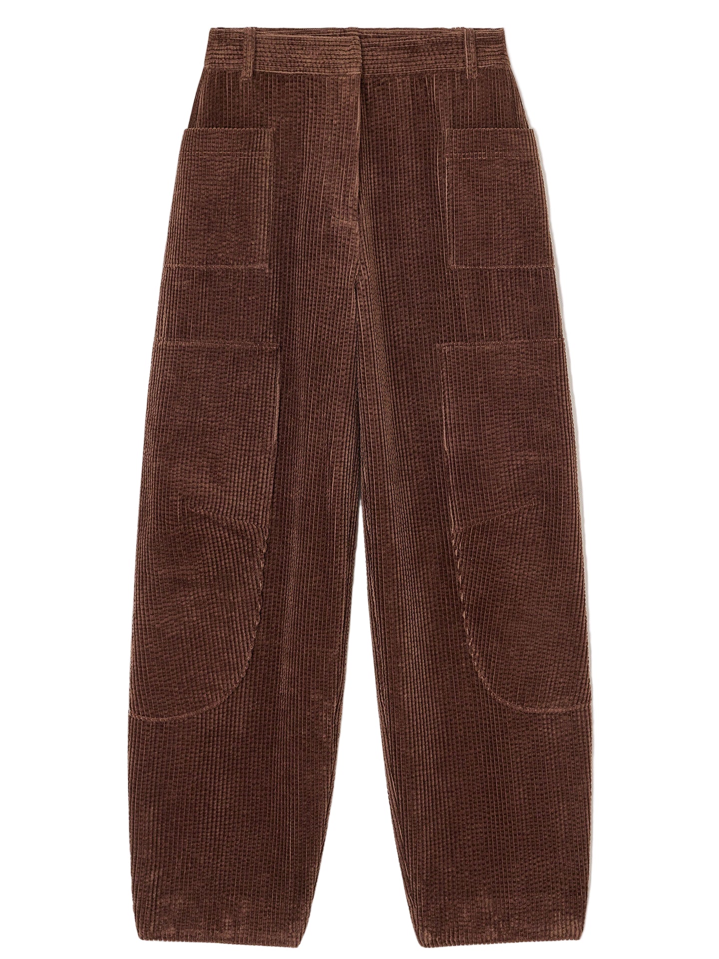 Brown corduroy pants on a white background