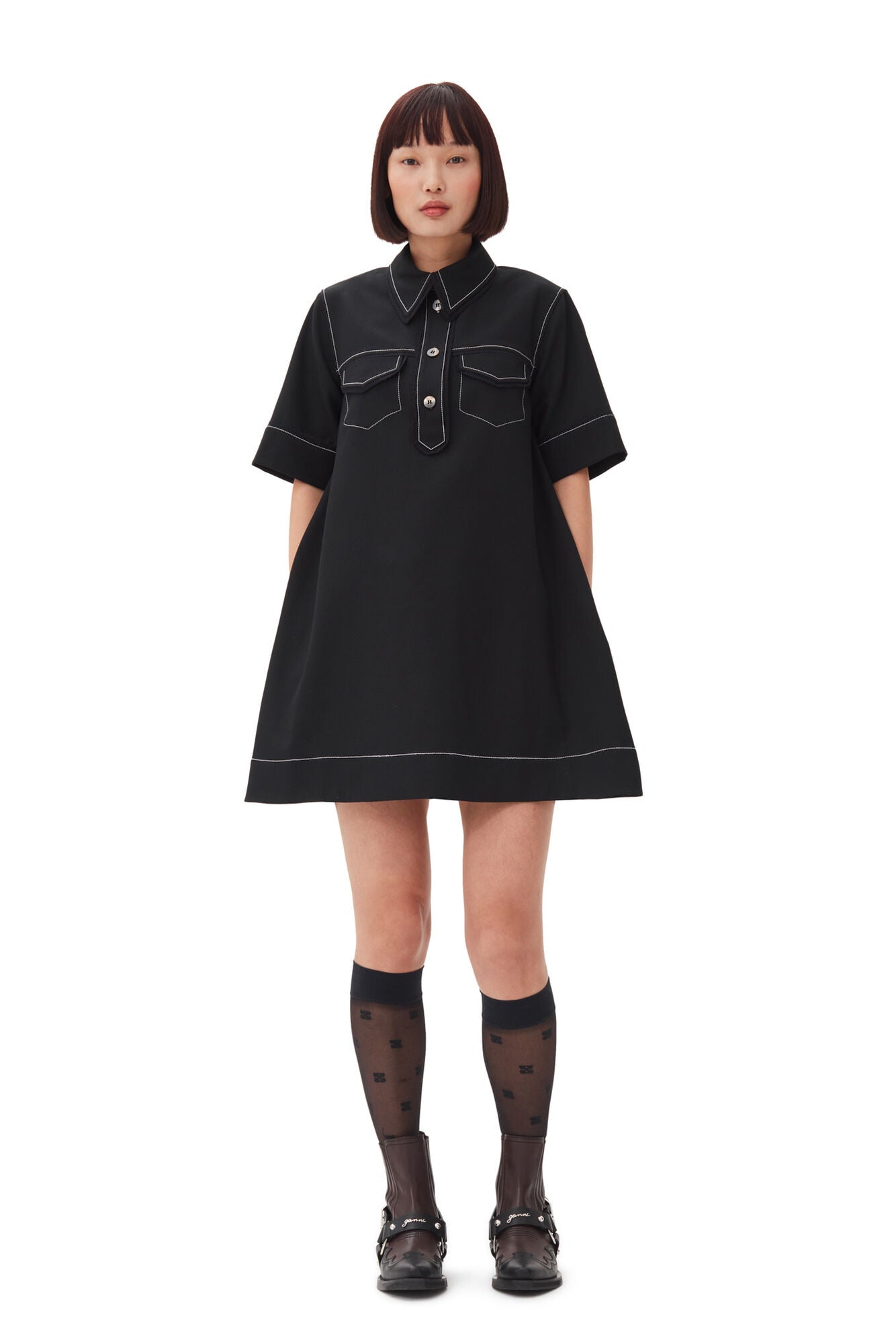 Crepe Sable Mini Dress, black