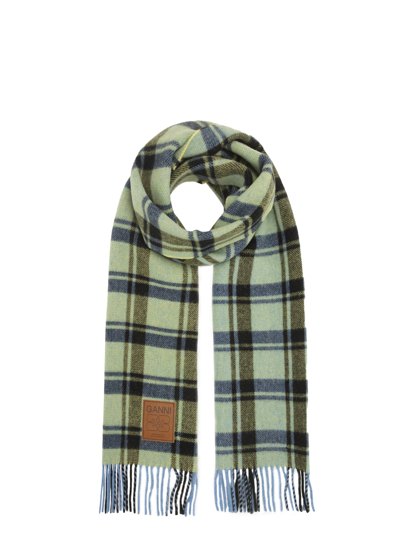 Double face wool check scarf, yellow pear