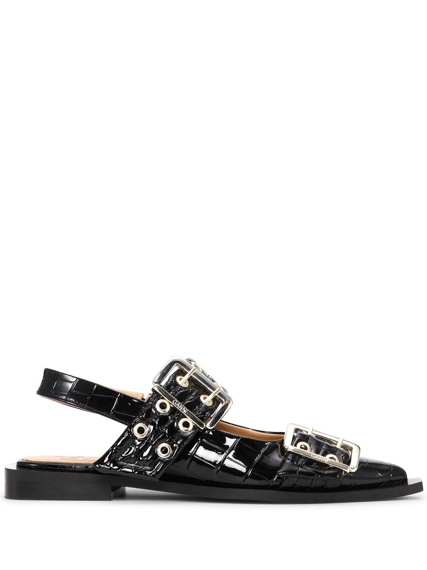 Feminine Buckle Ballerina Naplack Croco, black-gold