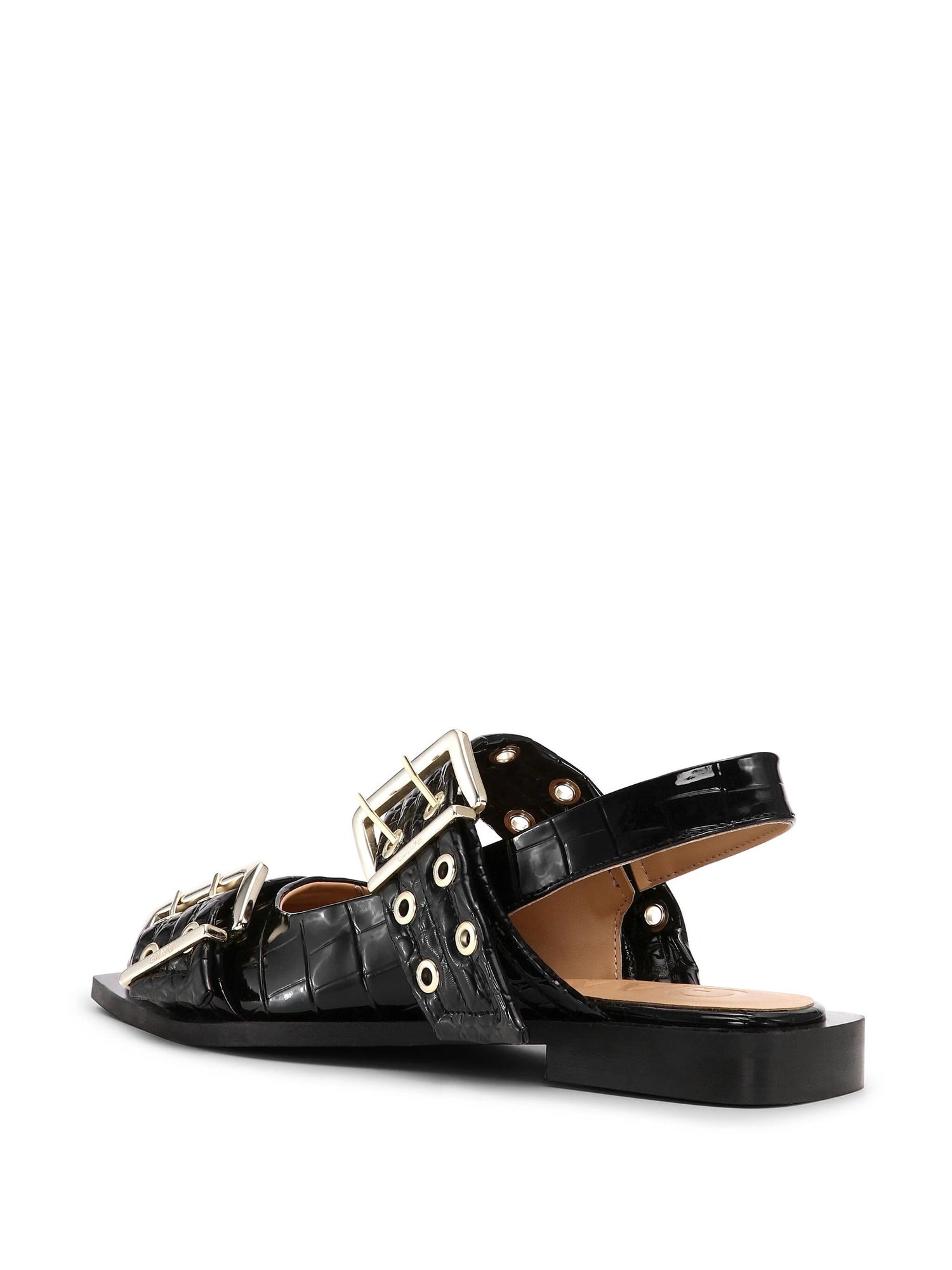 Feminine Buckle Ballerina Naplack Croco, black-gold