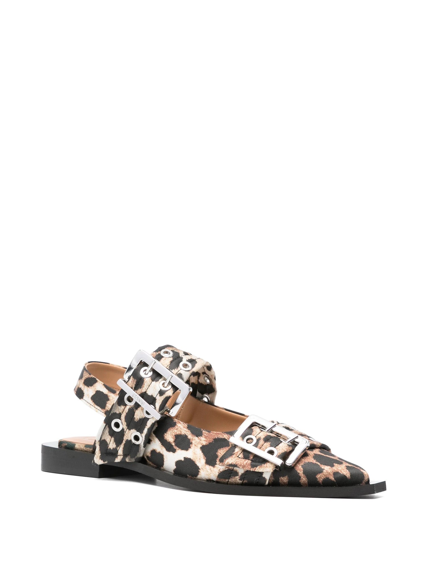 Feminine Buckle Ballerina Satin Print, leopard