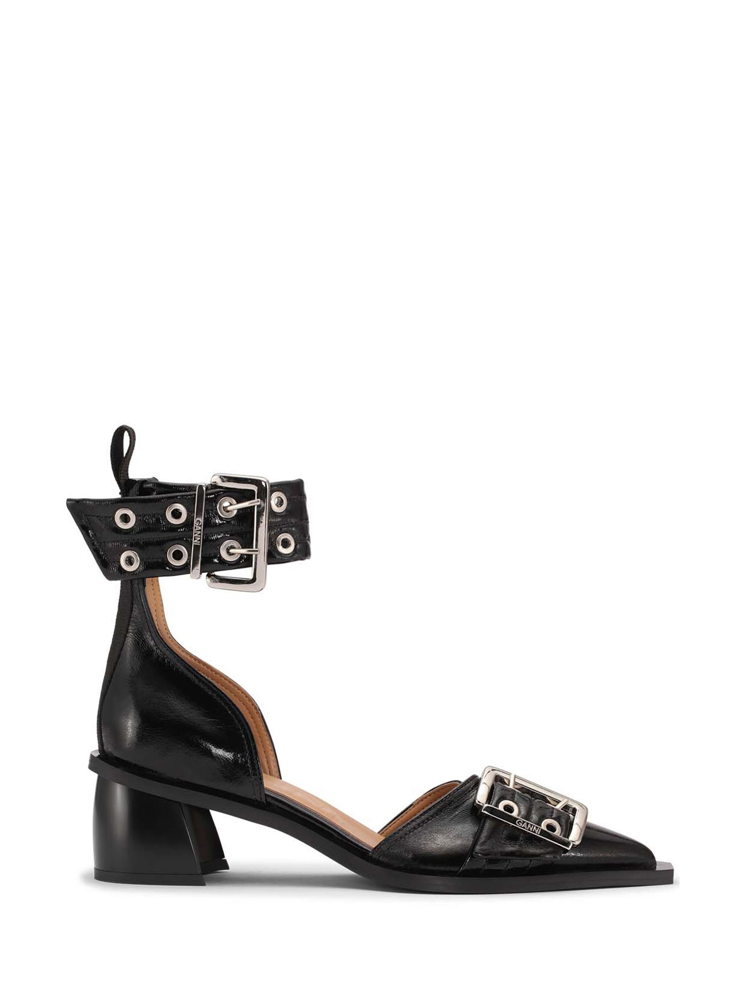 Feminine Buckle Open Cut Pump Naplack, black