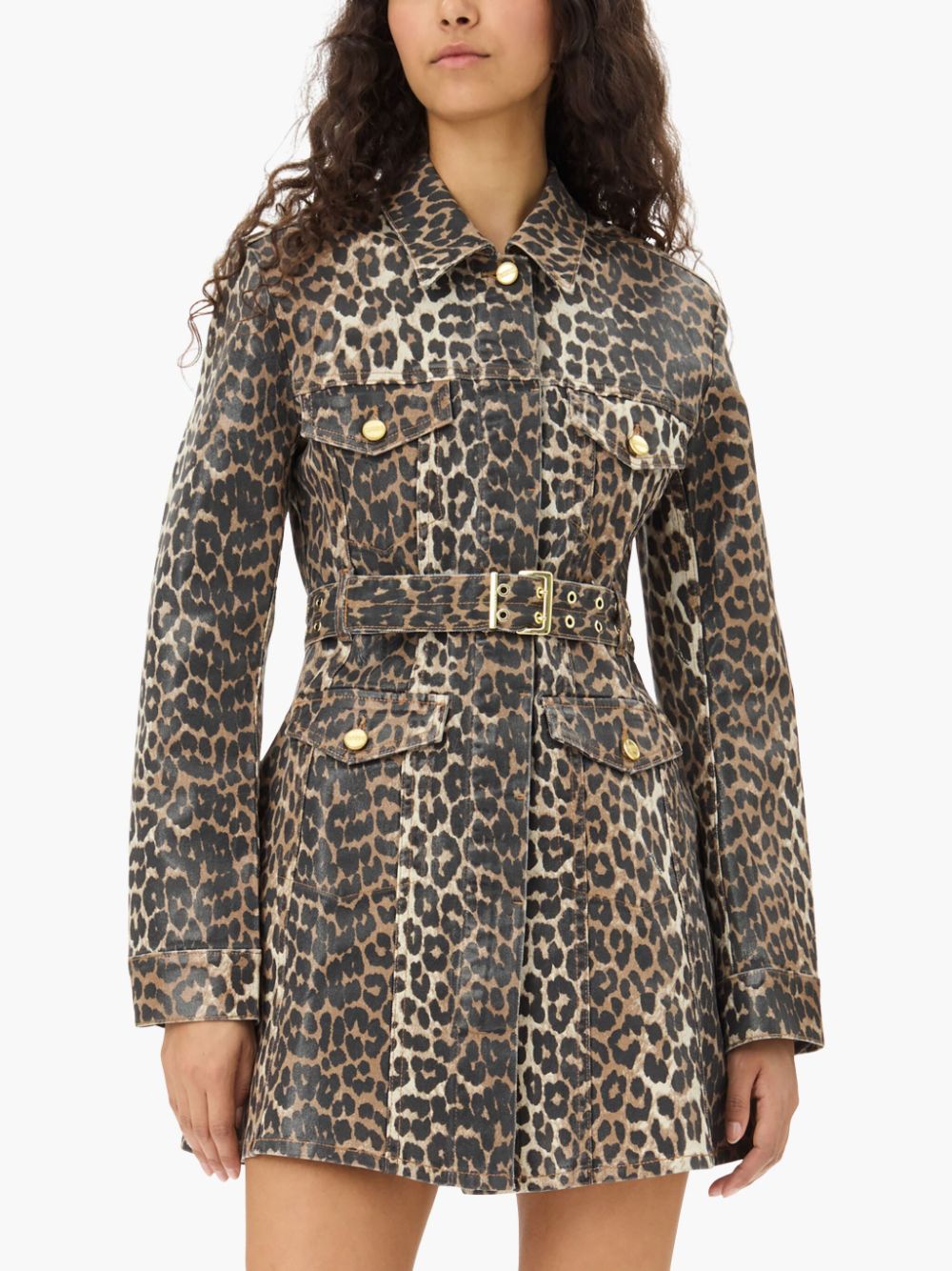 Foil Print Denim Dress, leopard