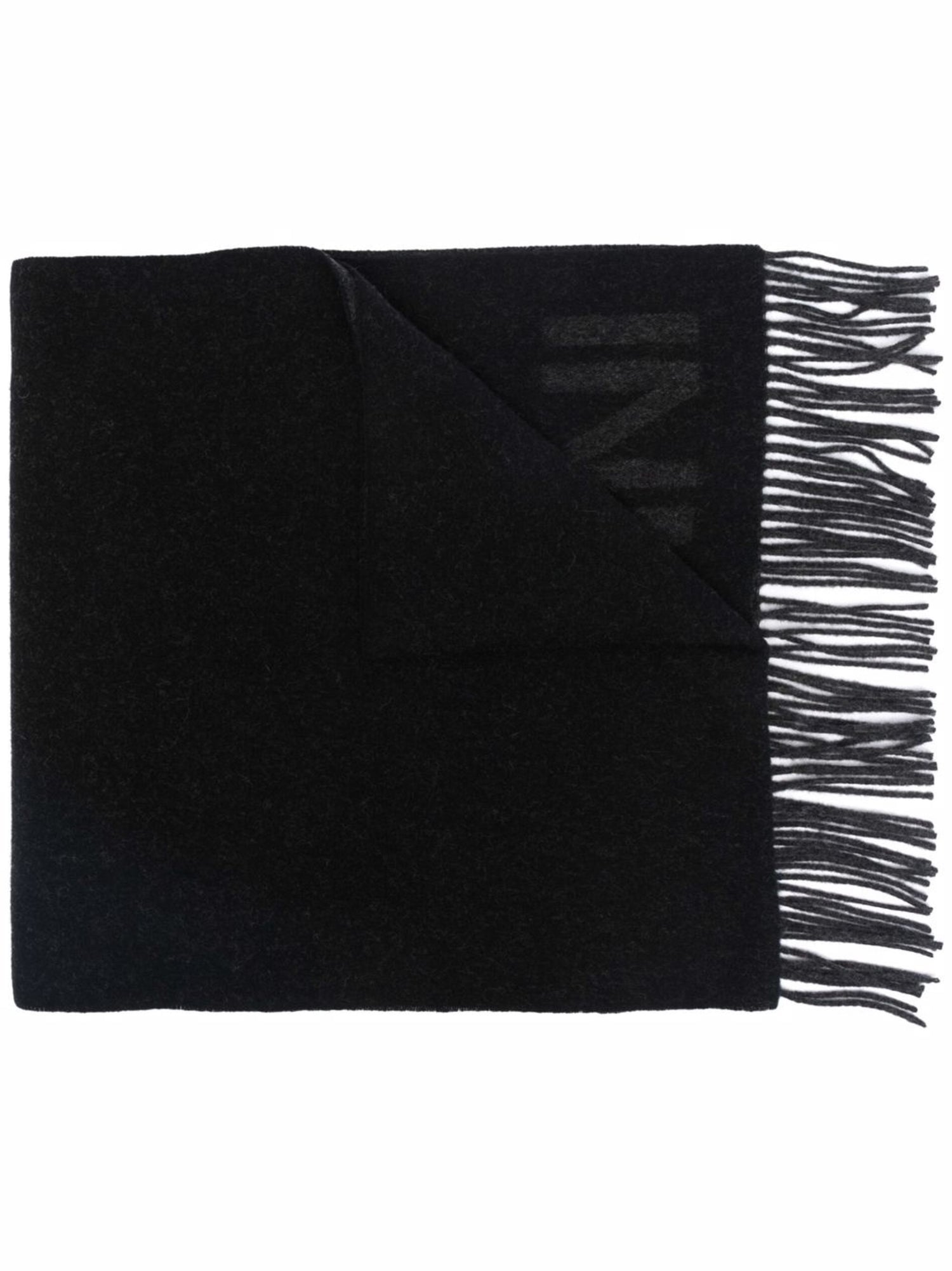 Fringed Wool Scarf, black