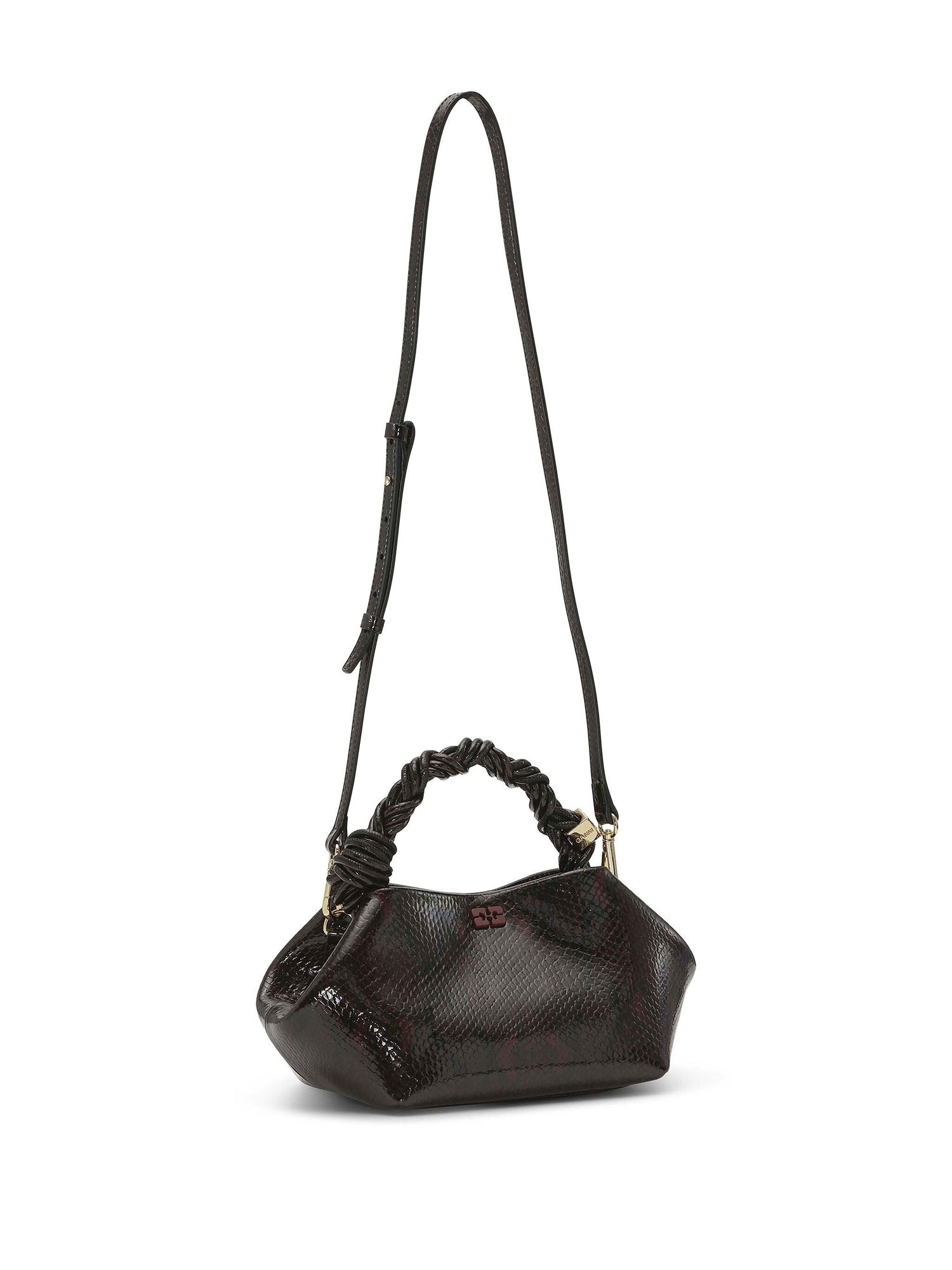 Ganni Bou Bag Small Snake, dark burgundy