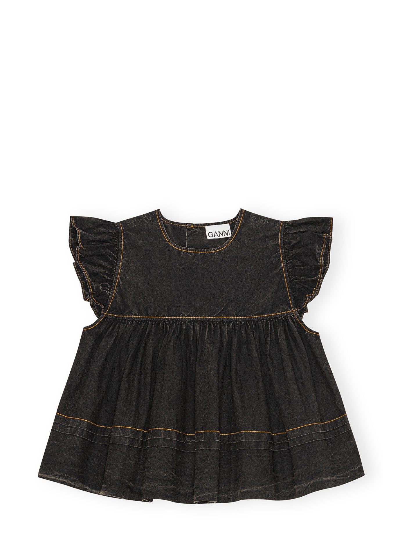 Garment Dyed Cotton Frill Sleeve Top