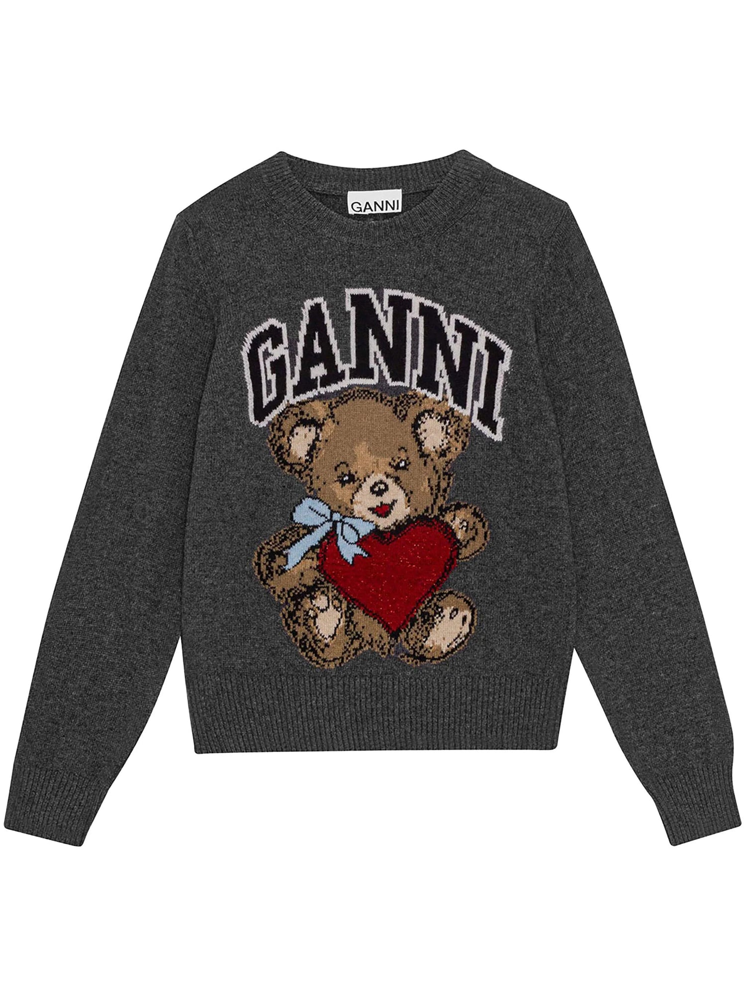 Graphic Wool Mix Bear Crewneck, gray quill