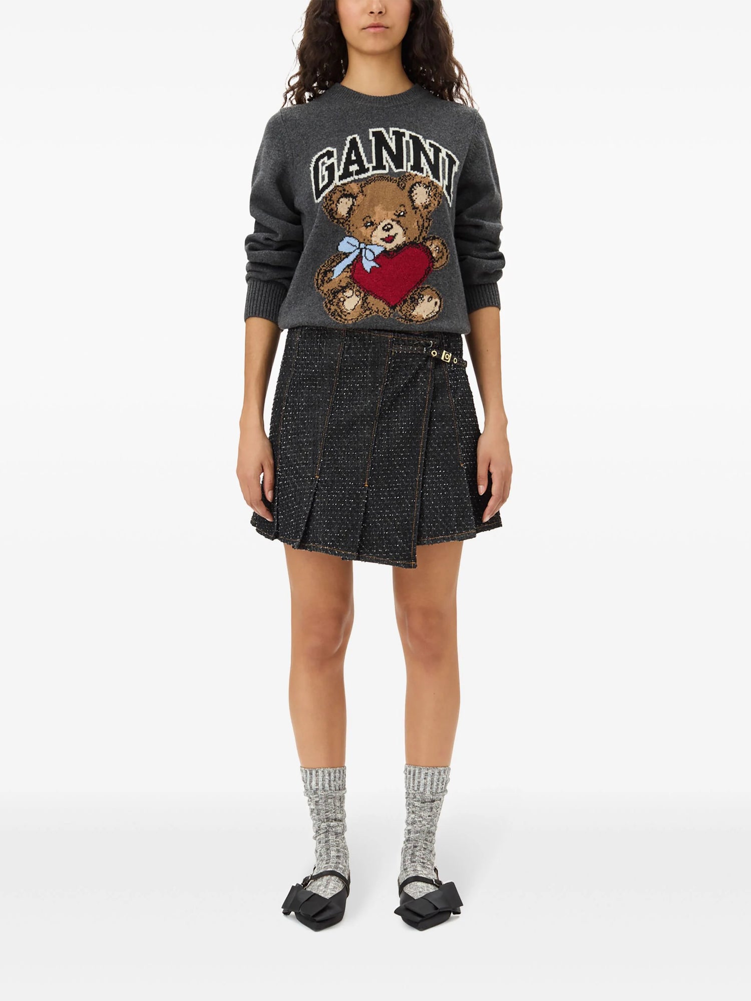 Graphic Wool Mix Bear Crewneck, gray quill