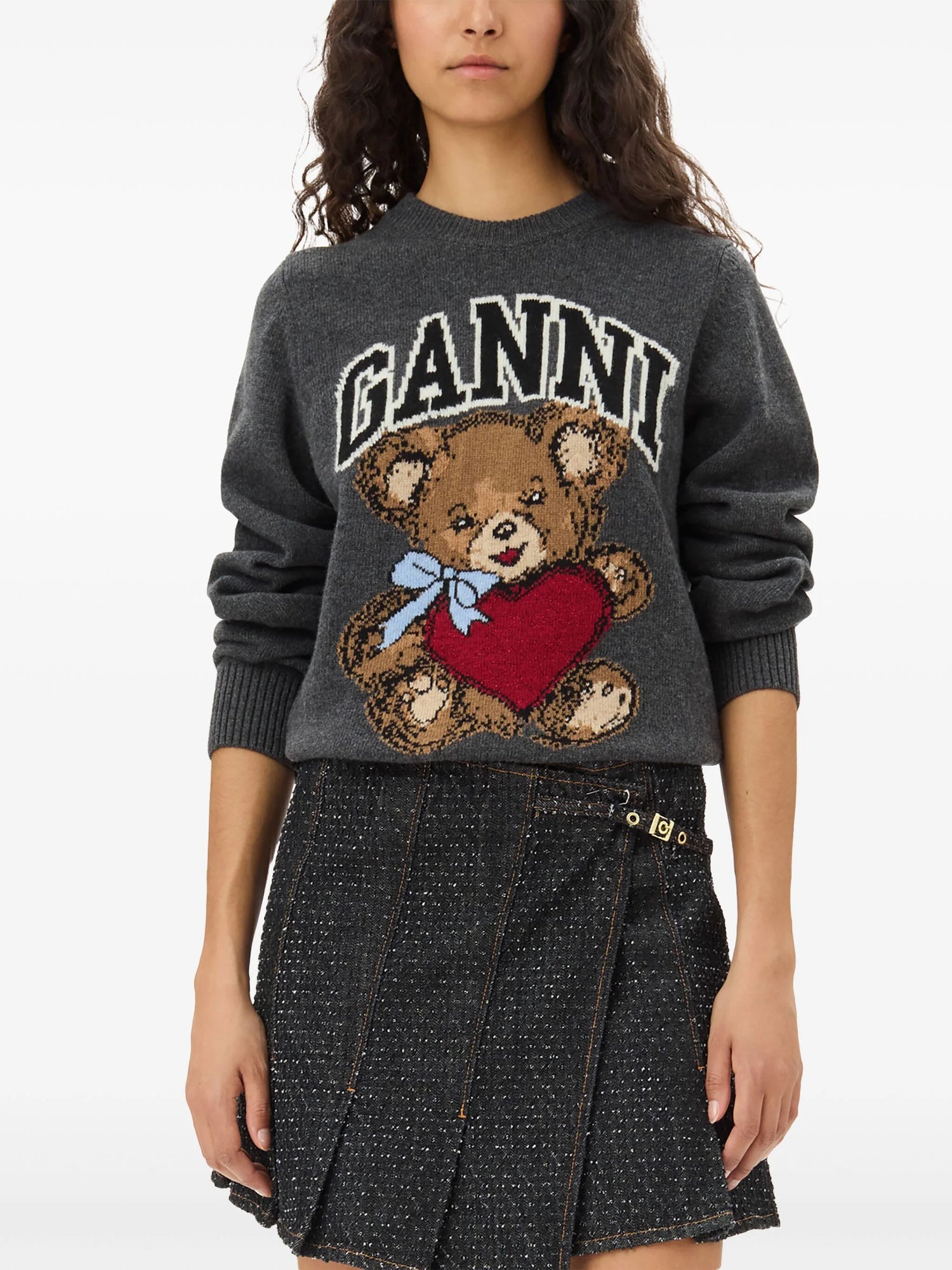 Graphic Wool Mix Bear Crewneck, gray quill