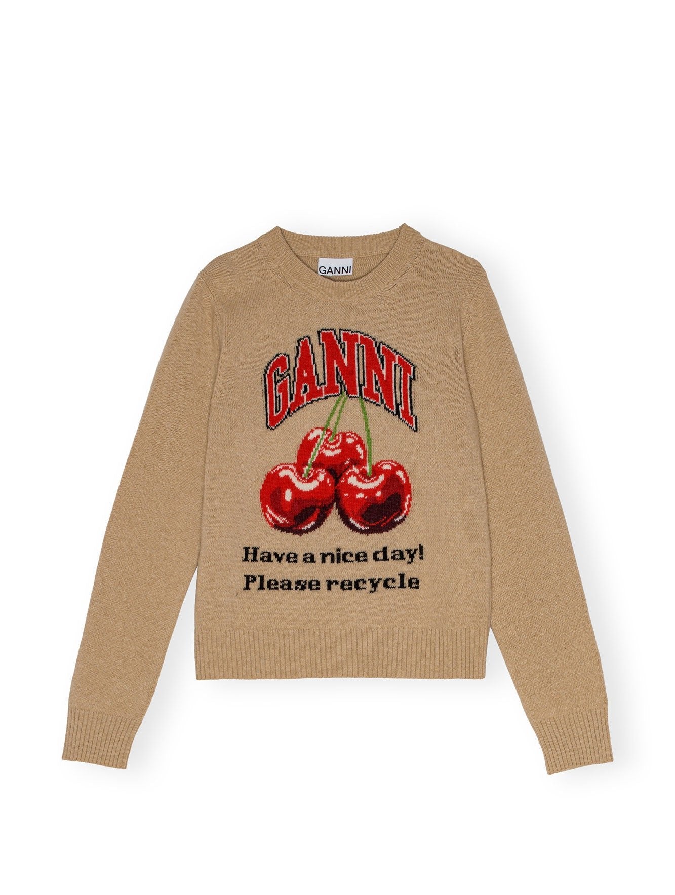 Graphic Wool Mix Cherry Crewneck, safari